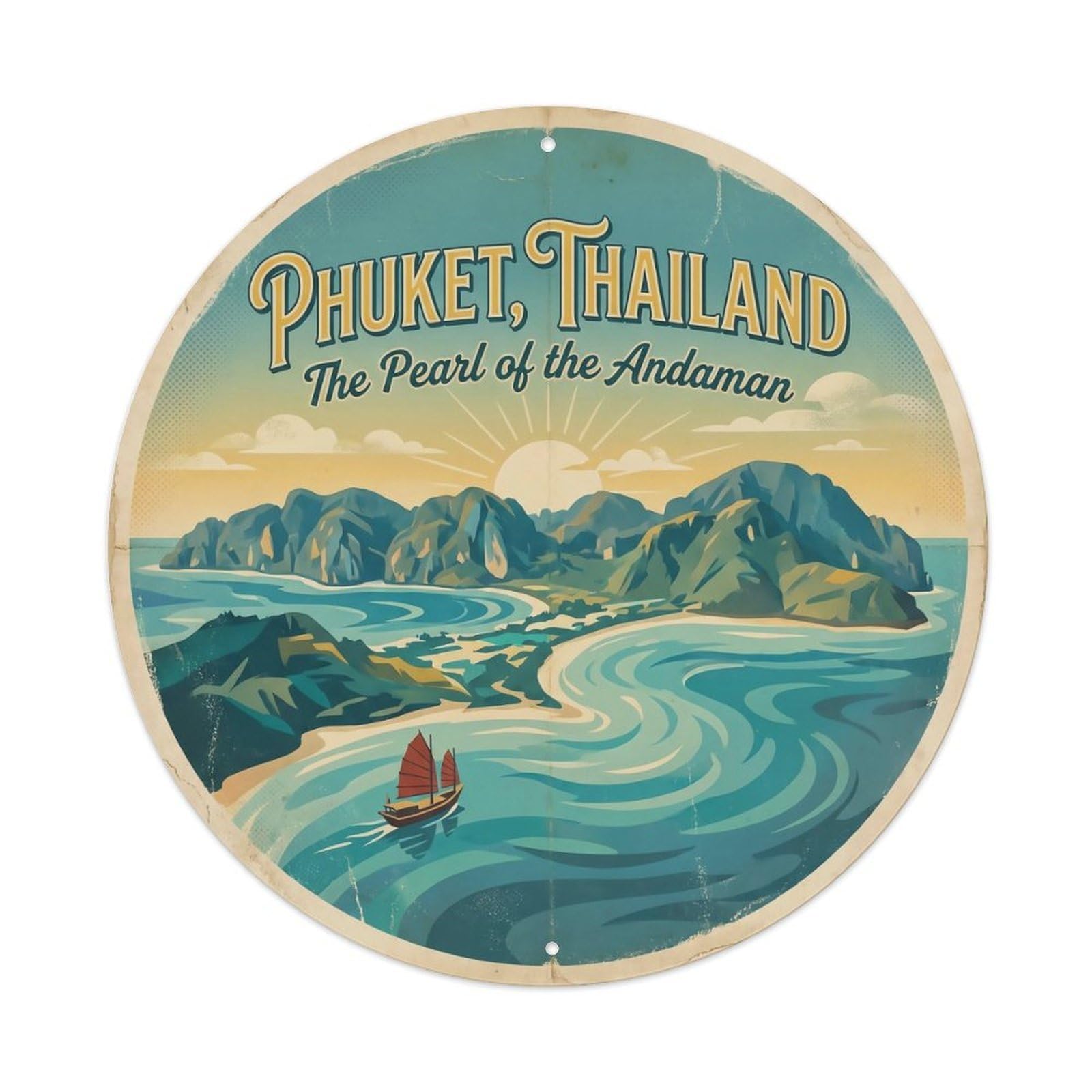 Odgynaw 8X8inch(20X20cm) Phuket Phi Island Coastal Travel Lagoon Coast Metal Tin Sign