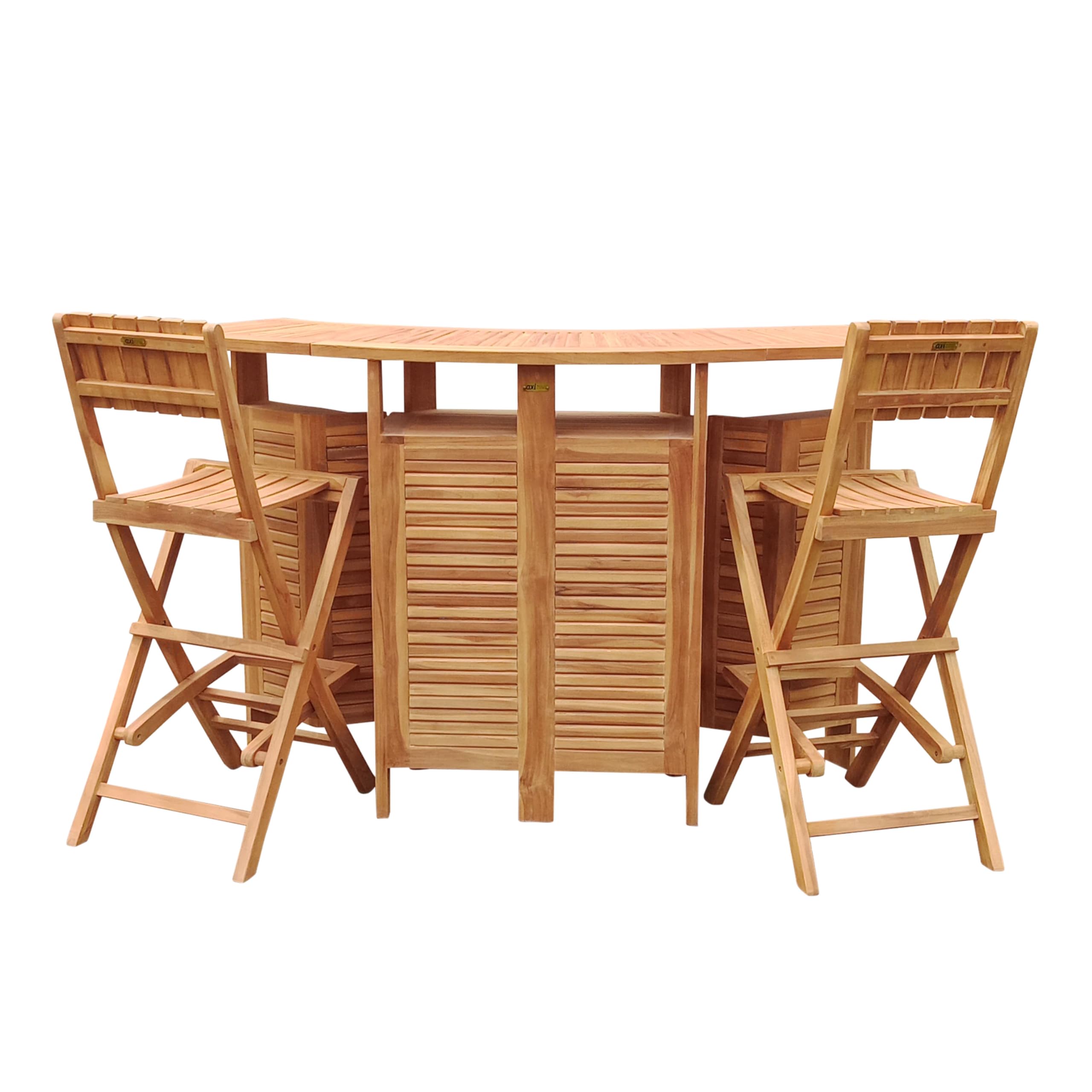 AXI Bruno Ensemble De Bar en Bois De Teck avec 2 Tabourets | Set De Jardin Pliable avec Espace De Rangement | Table De Bar avec Tabourets | Ensemble De Meubles pour L'Extérieur