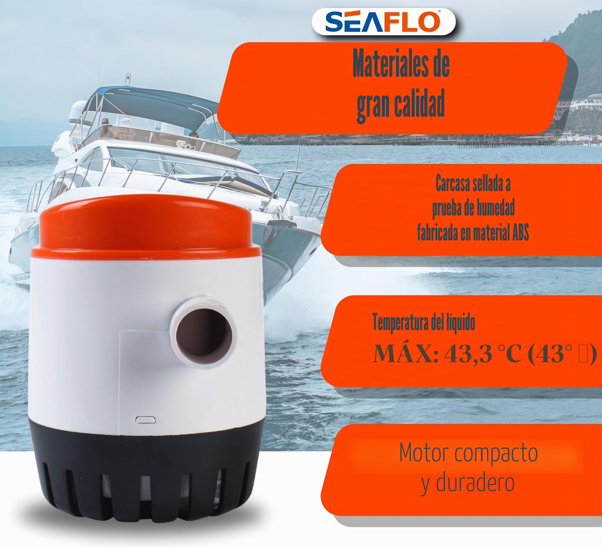 LIGHTEU Seaflo - Bomba automática de agua de sentina sumergible para barcos, 12 V, con interruptor de flotador 1100 GPH