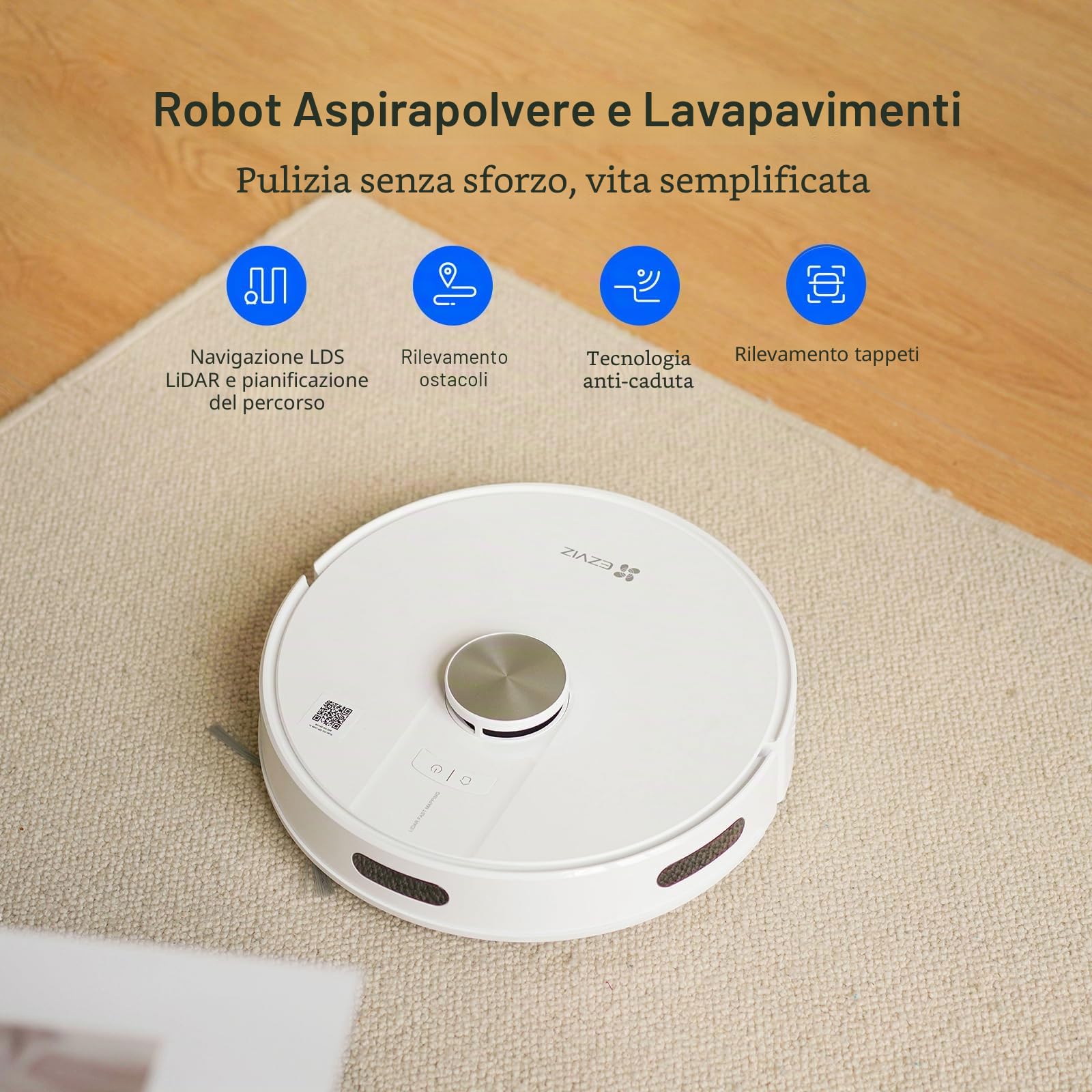 EZVIZ Robot Aspirapolvere Lavapavimenti, 4000 Pa, RE4 Bianco