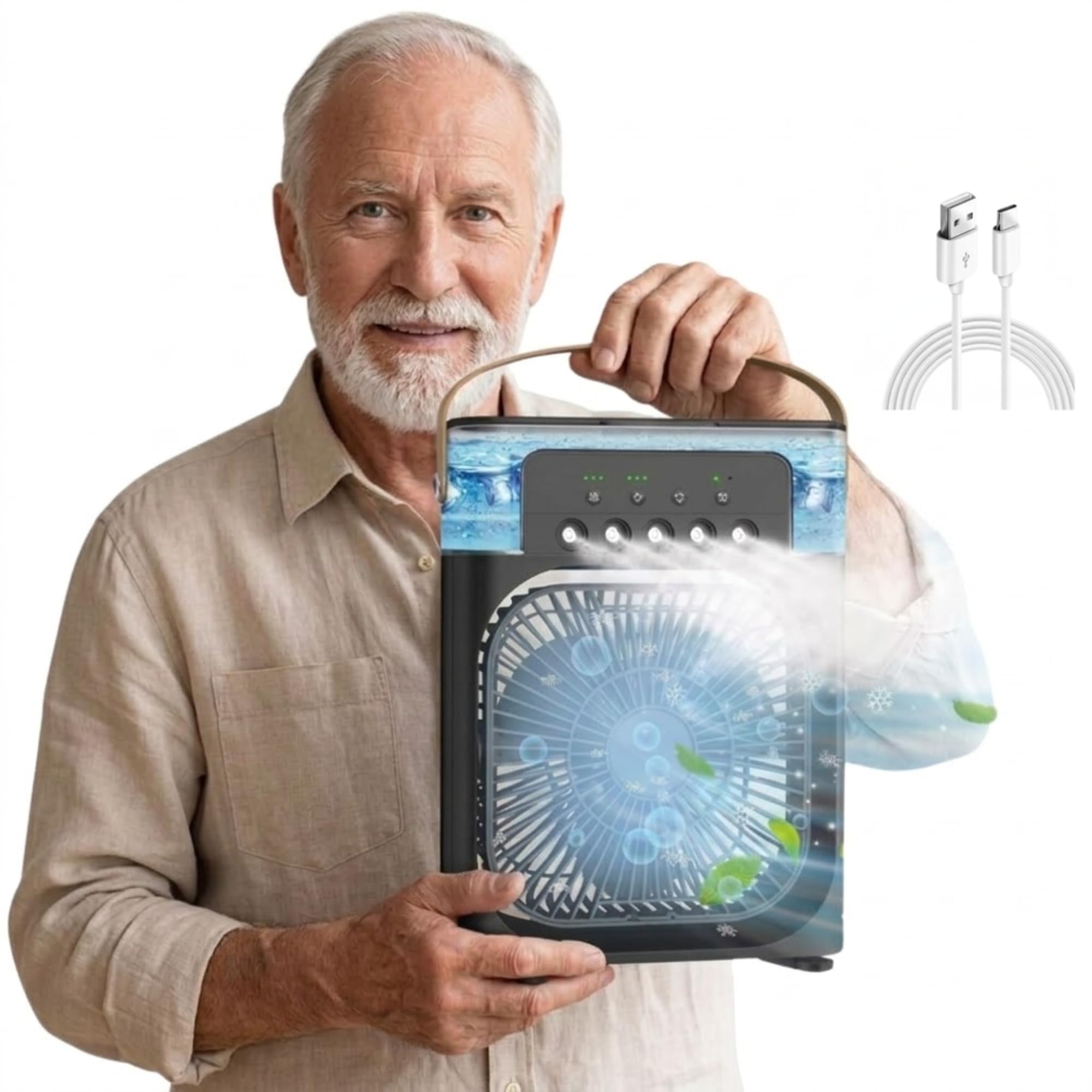 Drumstone TopRated 𝟏𝟓𝐘𝐫 𝐖𝐚𝐫𝐫𝐚𝐧𝐭𝐲 Portable Mini Mist Fan and Air Cooler, 3-Speed Modes, Water Spray, 7-Color LED Light and Timer, USB Desk Fan for Home and Office – Multicolor-picture-12