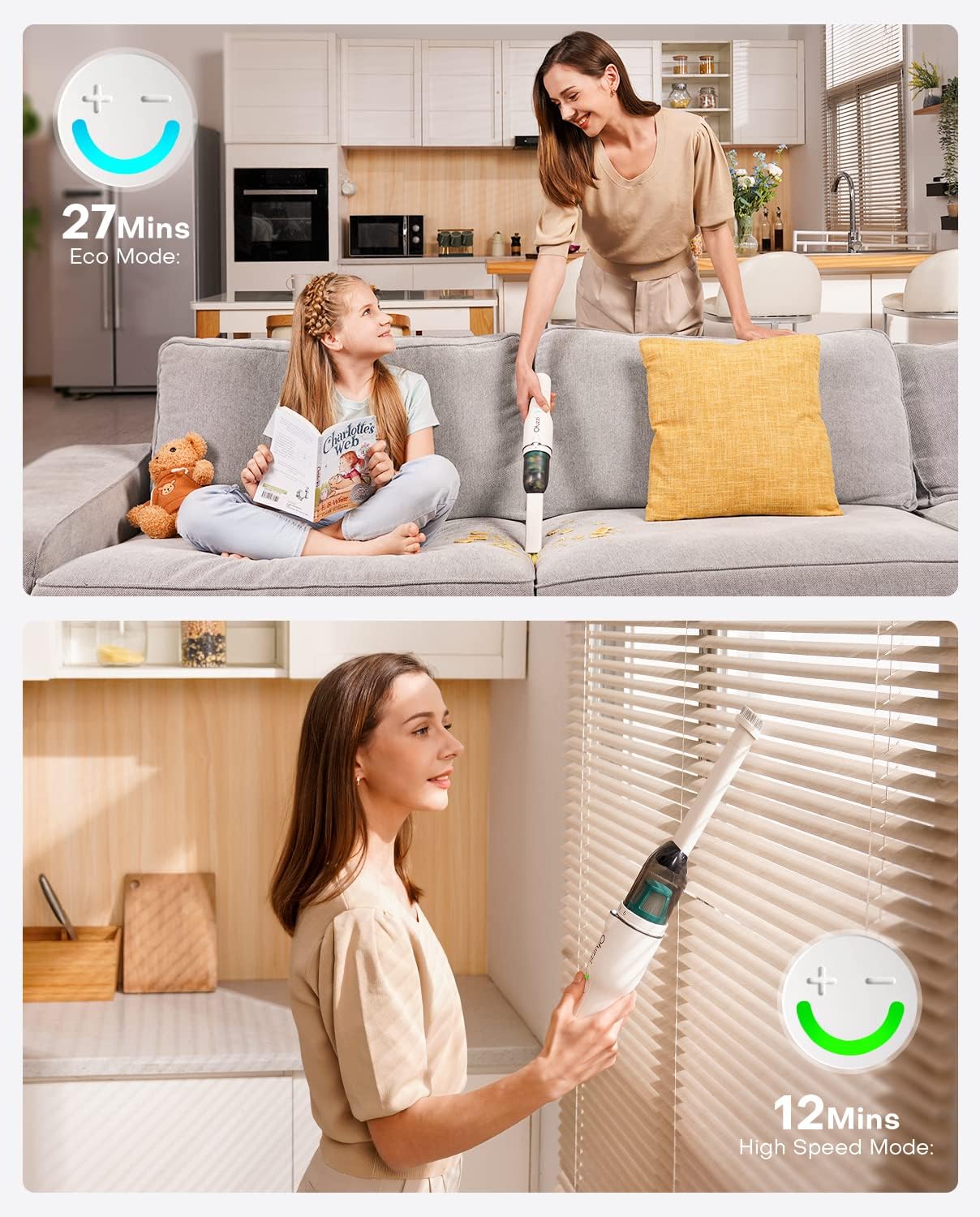 Ofuzzi Slim H7 Pro Handheld Vacuum, 1.0LB, 27AW/11kPa, Handheld Vacuum Cordless with LED Lighting and Two-Speed Modes, Low Noise, Type-C Charge, Mini Vacuum for Home Cleaning, White