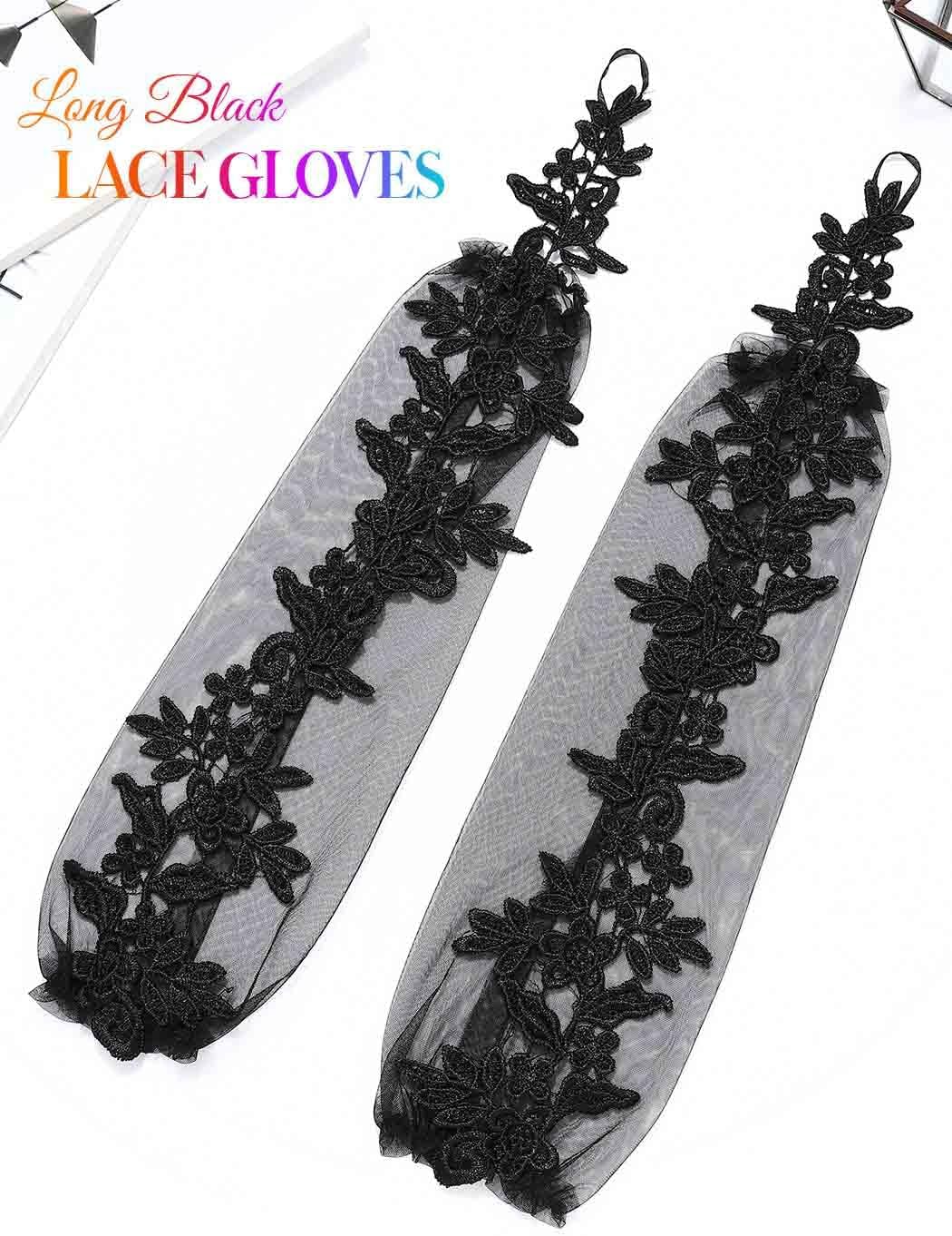Lace Black Wedding Gloves Bridal Long Fingerless Floral Gloves for Women