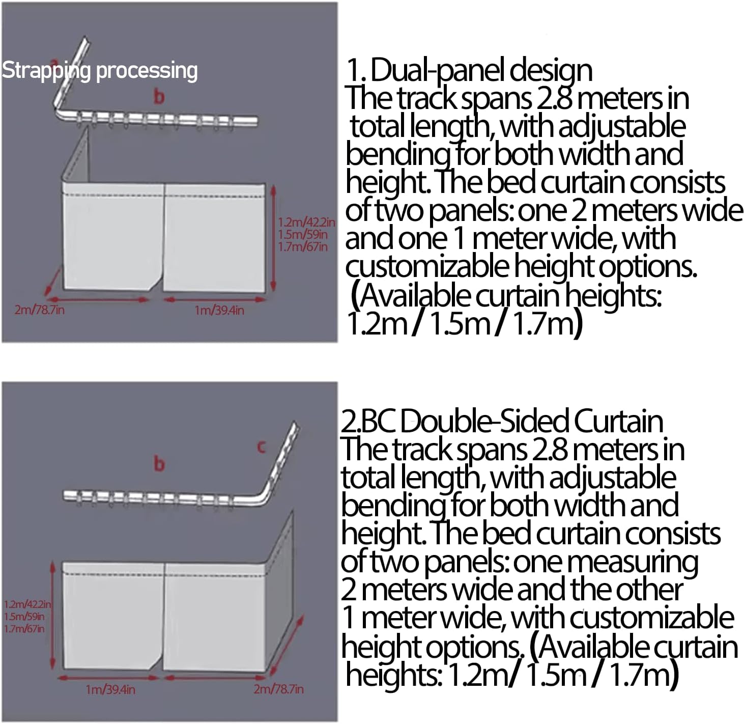 Two Tone Bed Curtains, A Thick Privacy Canopy, and Blackout Dust-Proof Curtains, Easy to Install, for Single Beds in Dorm Rooms for Both Male and Female Students,A,78.7 × 39.4 × 59.1in