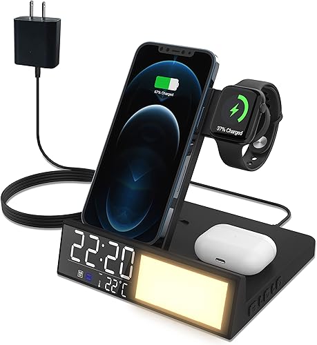 Bhipo - Cargador inalámbrico multifuncional, estación de carga rápida de 15 W para Apple iWatch SE65432, AirPods Pro, compatible con iPhone 131212
