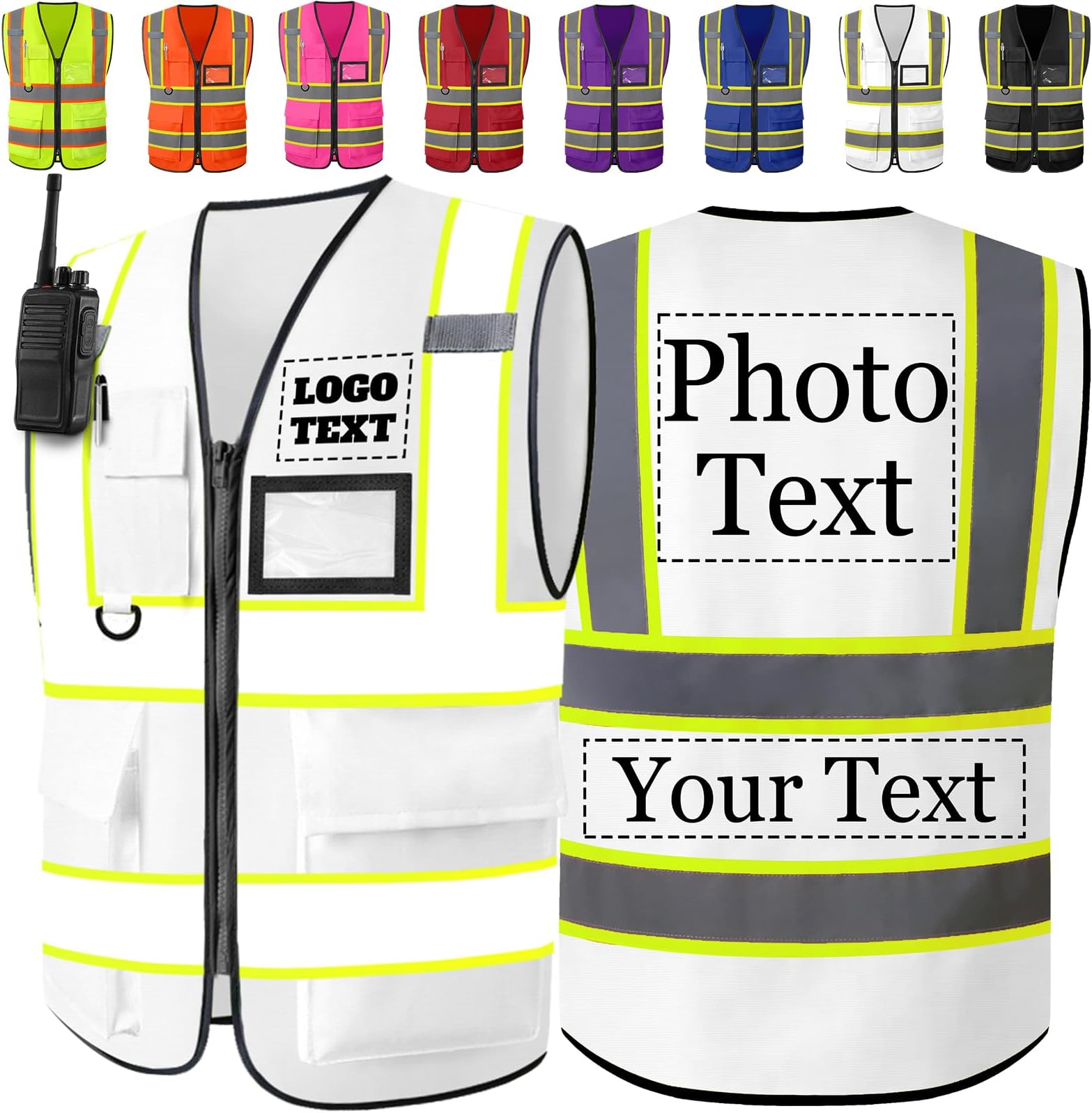 Custom Safety Vest Two Tone High Visibility Reflective Vests Bulk with Pockets Zipper Personalized Logo Text for Women Men