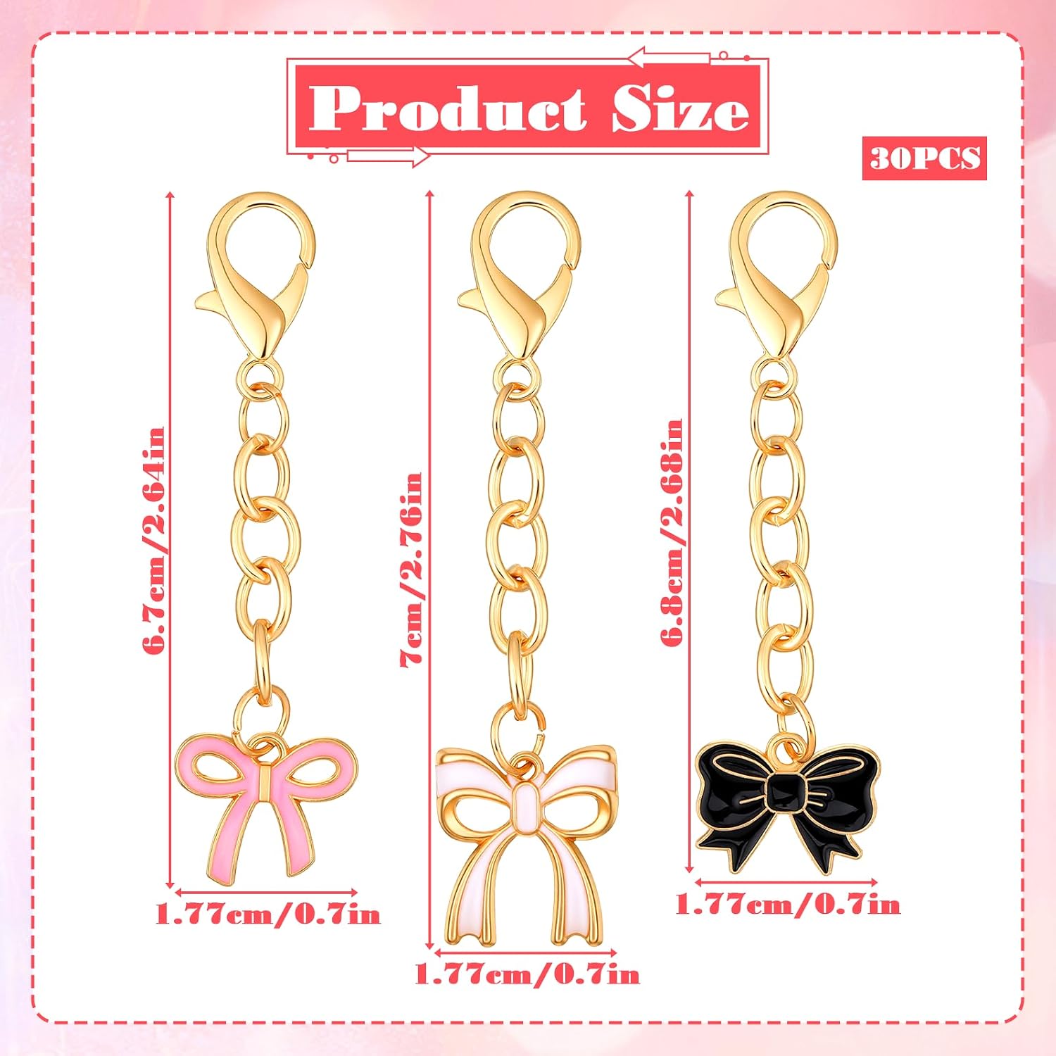 Bow Keychain Bulk, Pink Bow Keychain, 30 PCS Cute-Bow Party Favors Pink/White/Black Key Chains for Women Team Cheer Birthday Parties Coquette Preppy Gifts