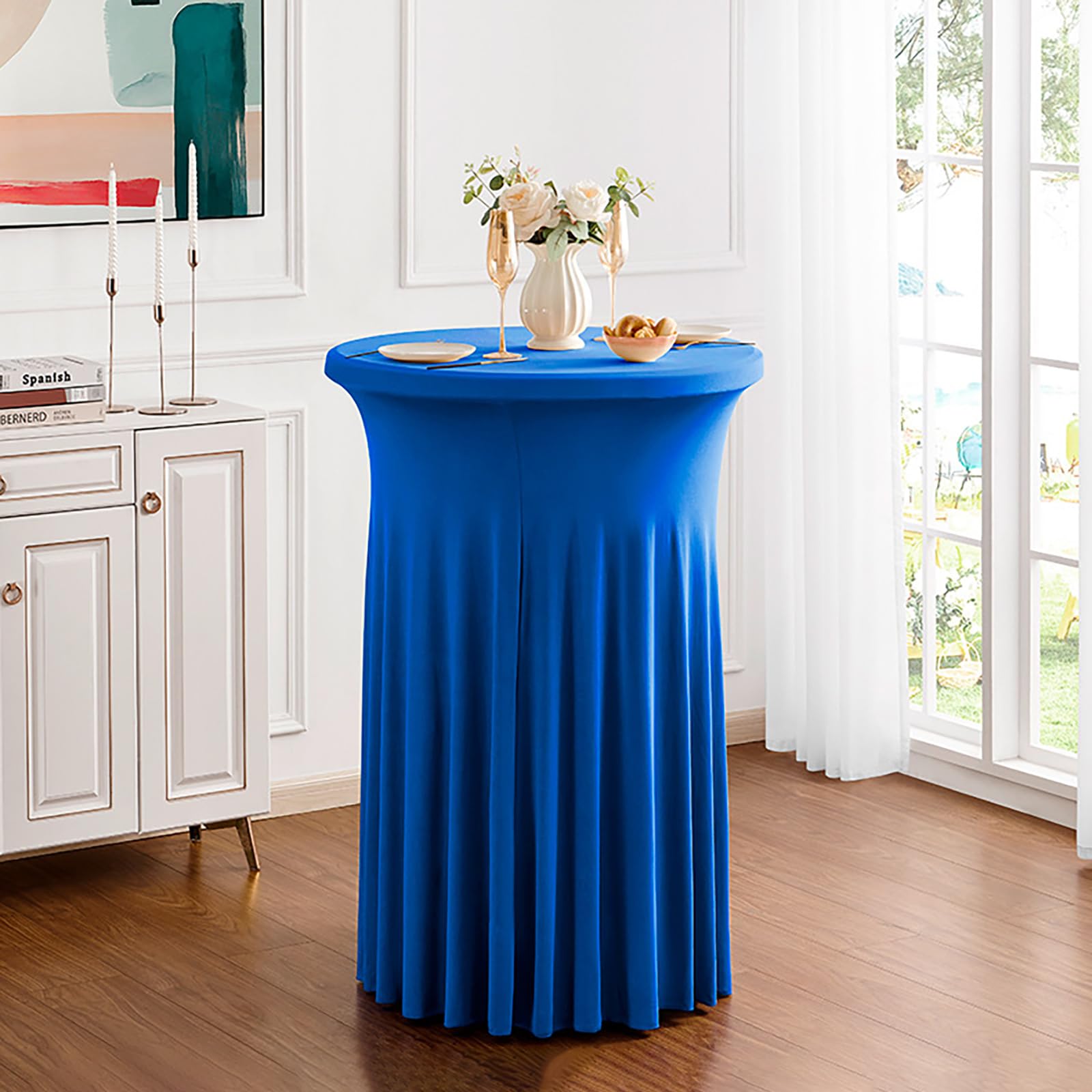 Tovaglia Rotonda In Spandex Blu Reale 183 Cm, Elasticizzata, Con Tasche Per Gambe, Per Tavolo Matrimonio E Festa, Resistente Macchie - 5