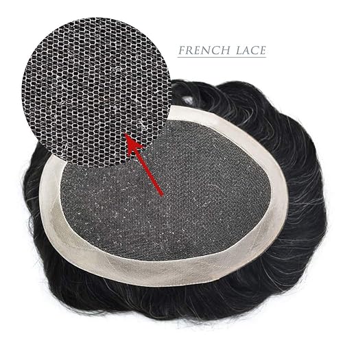 Miniatura 4 de Toupee para hombres, pieza de cabello suave, sistema de reemplazo de cabello de encaje francés para hombres, sistema de cabello humano para hombre,