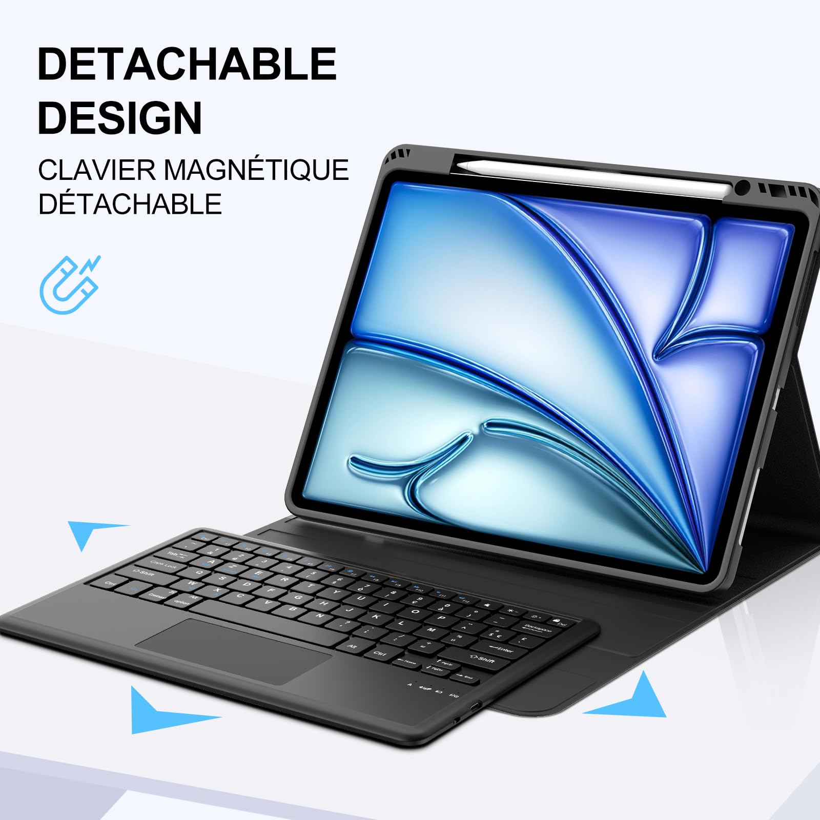 JADEMALL Clavier avec Touchpad pour iPad Air 13" M4/M3/M2 2026/2025/2024, AZERTY Français Clavier Détachable avec Trackpad pour iPad Air 13 Pouces M4/M3/M2 2026/2025/2024, Noir