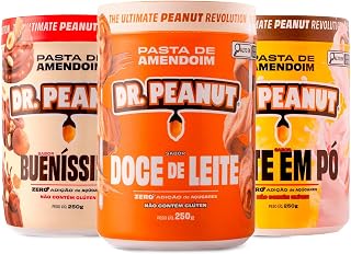 Kit 3x Pasta de Amendoim DR. Peanut 250g cada Sabores (Leite em pó + Buenissimo + Doce de leite) Pasta Com Whey Protein