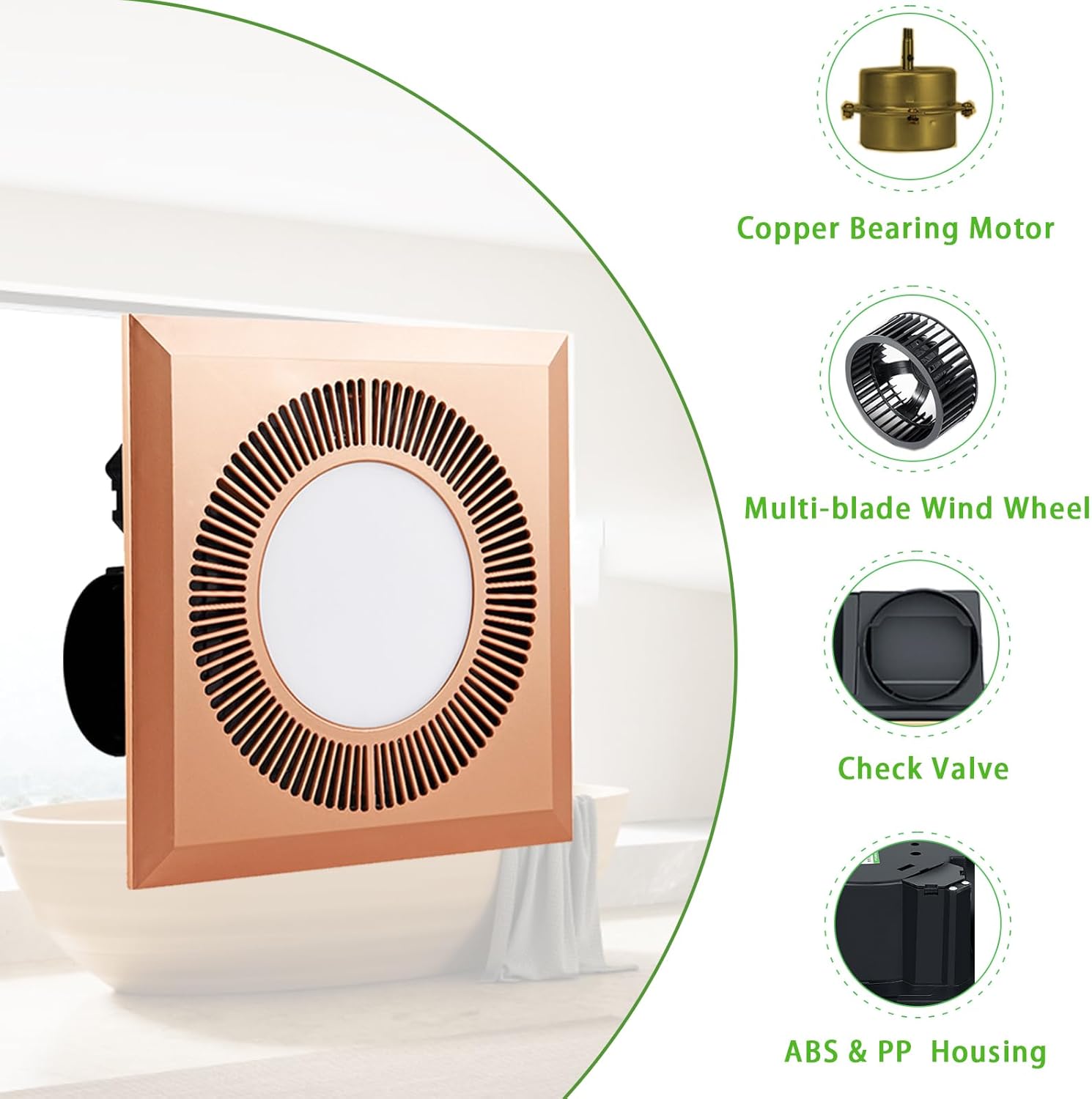 Bathroom Exhaust Fan with LED Light Vent Fans for Ceiling,Ventilation Fan Light Combo 374 CFM 1.2 Sones Quiet for Bathroom Shower Restroom Farmhouse - Image 4
