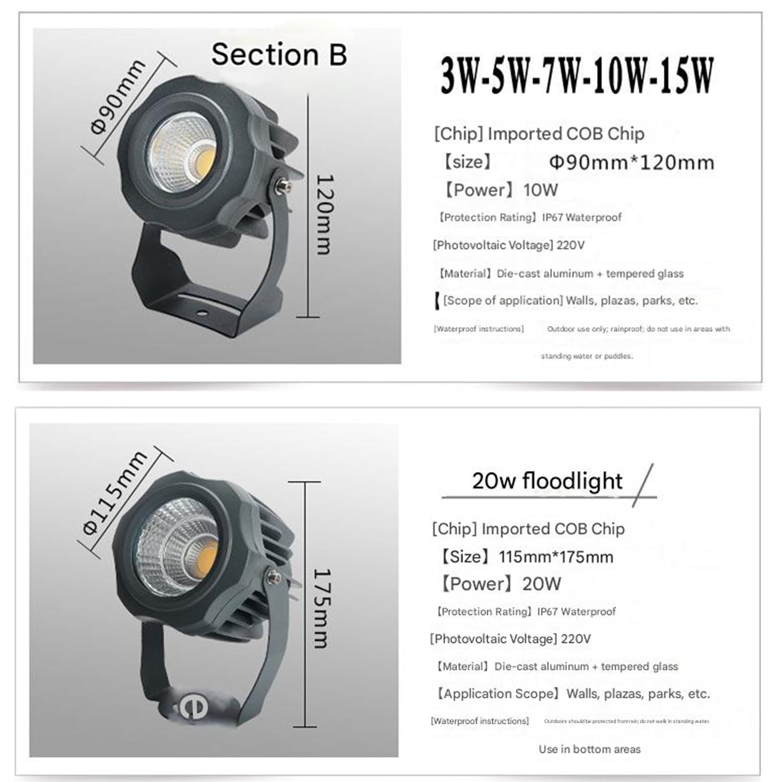 Proiettori A Pavimento - Faro LED Da Esterno, Illuminazione A Fascio LED Impermeabile IP67, Proiettori A Fascio Stretto Per Pareti Esterne Di Edifici, Per Illuminazione Di Facciate(30W(AC220V))
