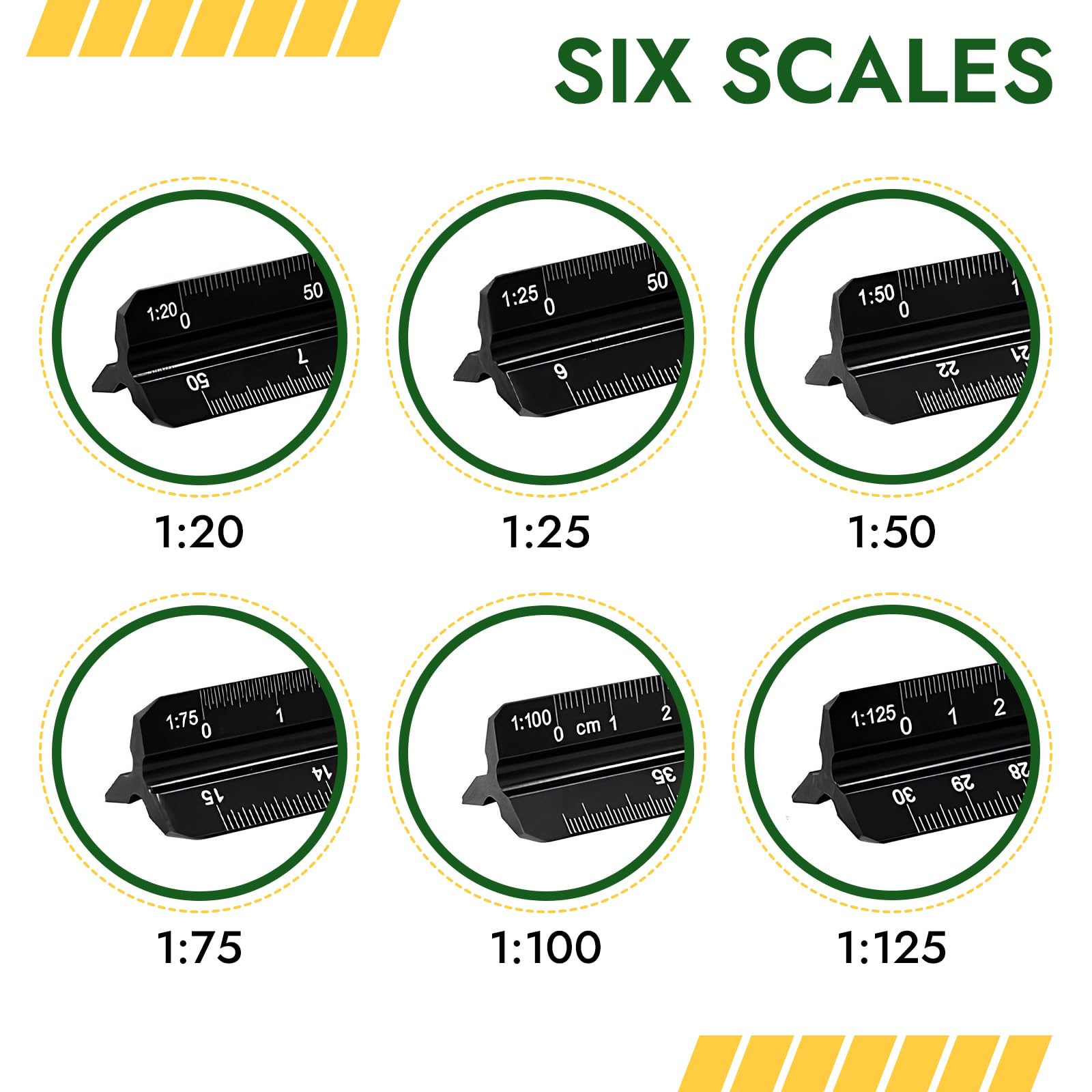 Architectural Scale Ruler 2Pcs, Aluminum Triangular Scale Ruler Metric 1:20, 1:25, 1:50, 1:75, 1:100 - Image 3