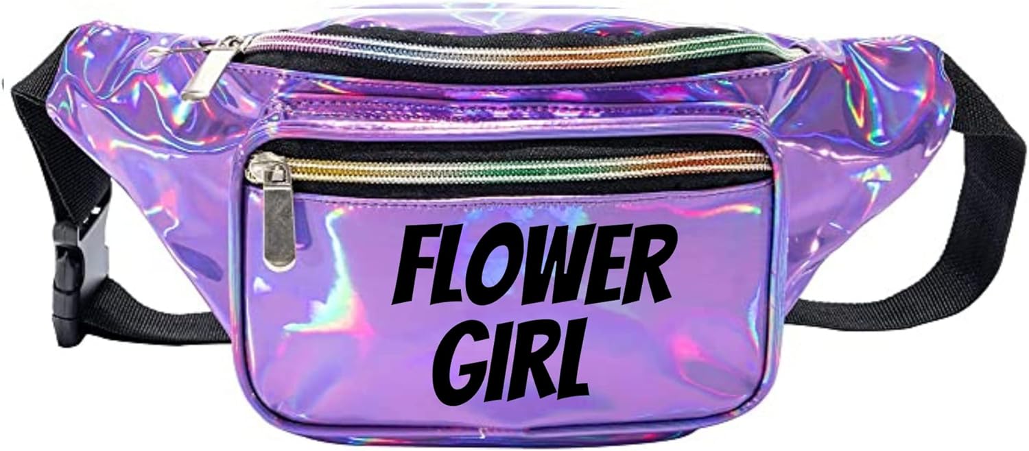 Flower Girl Holographic Metallic Fanny Pack (Rose Gold w/White Text)