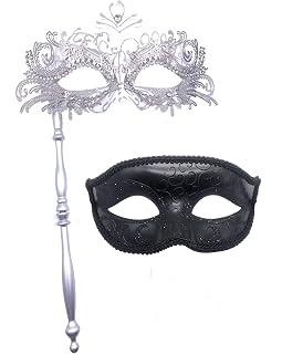 Couple Masquerade Mask with Stick Women Men Mardi Gras Mask Costume Masks for Venetian Party Christmas Festival