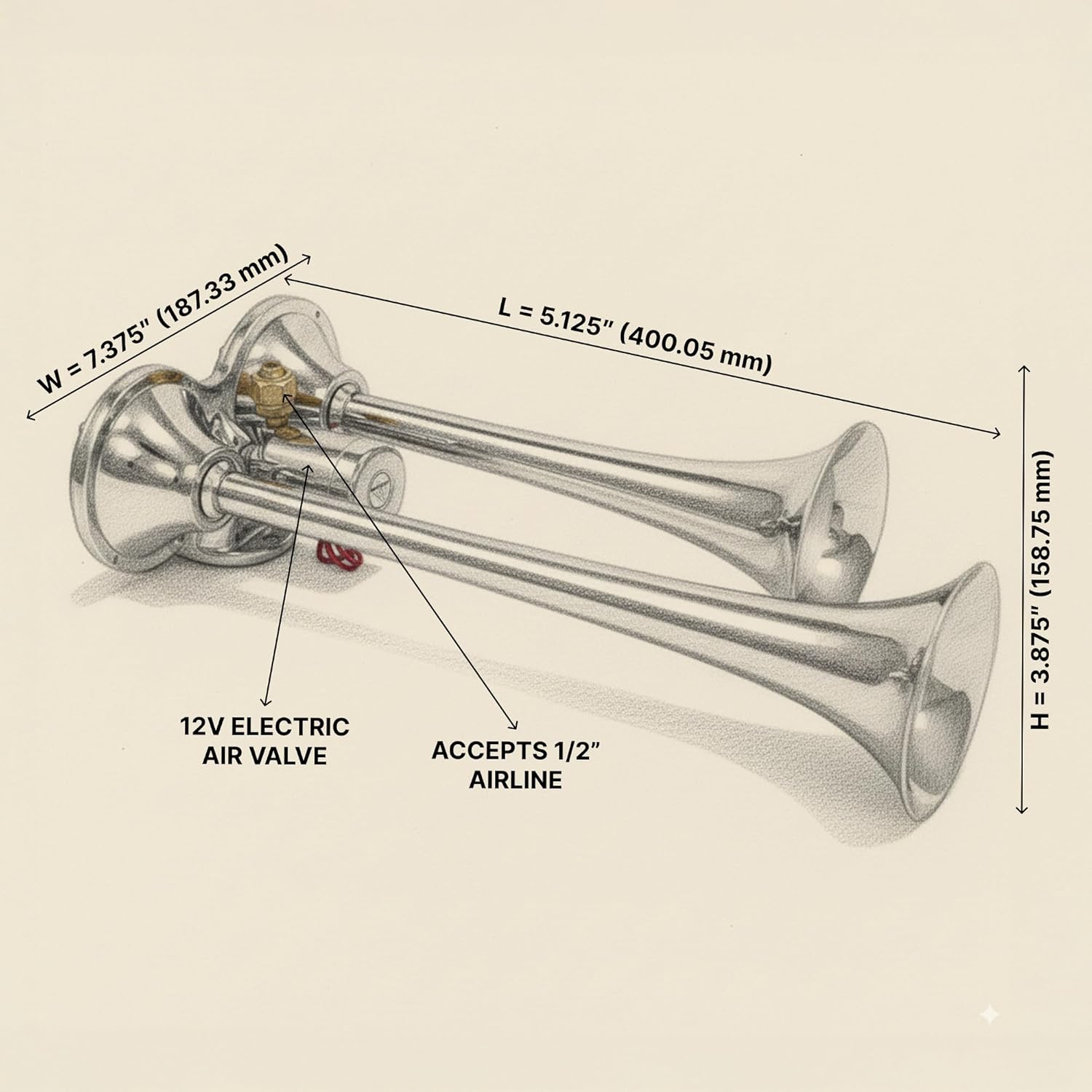 PsychoBlasters Chrome Air Horn Only - 2 Trumpets