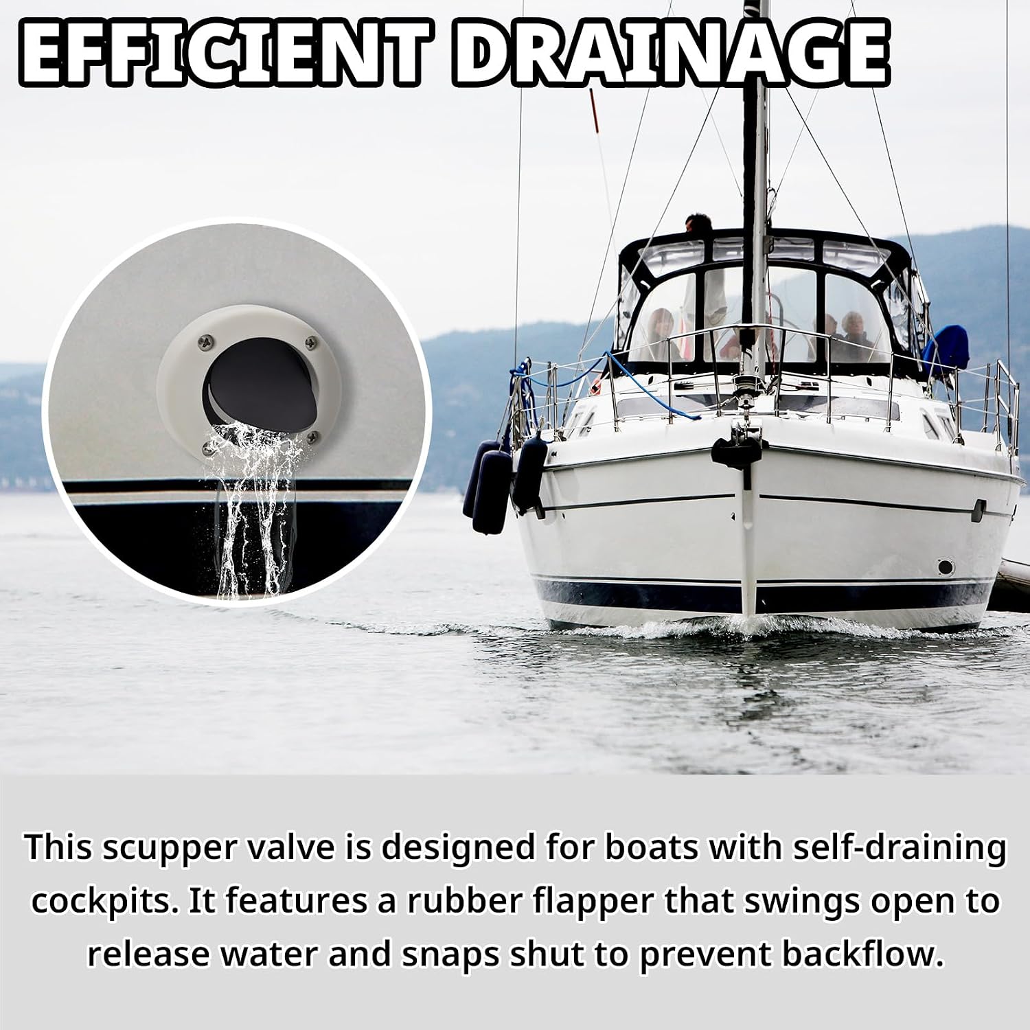 Boat Scuppers, Boat Self-Bailing Cockpit Mounted Scupper Valve Kit, Includes 2-7/8 inch Rubber Flapper Valve, Gasket, Retainer Ring and Screws, Suitable for Yachts, Fishing Boats, RVs