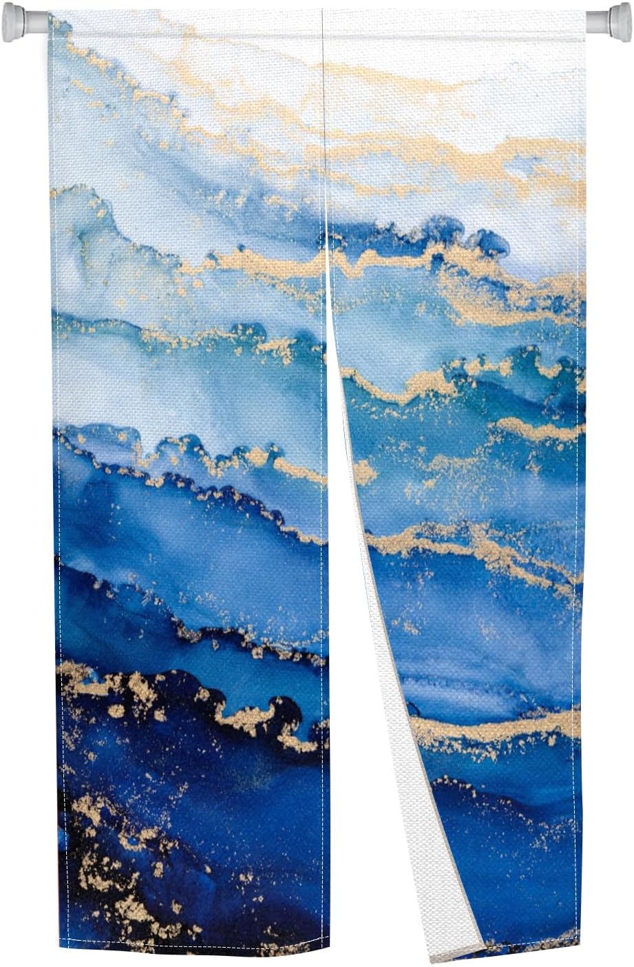 Noren Japanese Doorway Curtain Long Type Japanese Window Treatment Door Curtain Tapestry for Privacy Partition Divider Panel Home Room Decors 33.5" Width x 70.9" Long (Wave, Gold Trim)