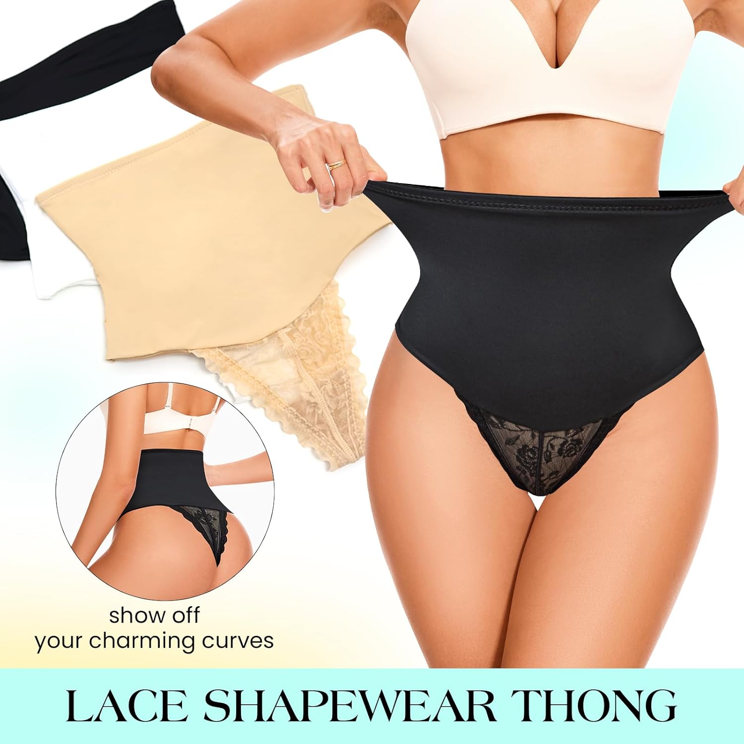 Tummy Control Thong Shapewear Body Shaper Underwear Mid High Waist Slimming Panties Shaping Lace Girdle Panty for Women Black - Image 5