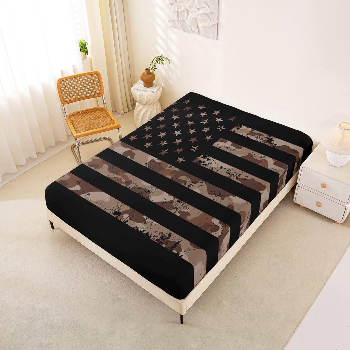 Erosebridal Camo American Flag Sheets Queen Size Bed Set for Boys Teens