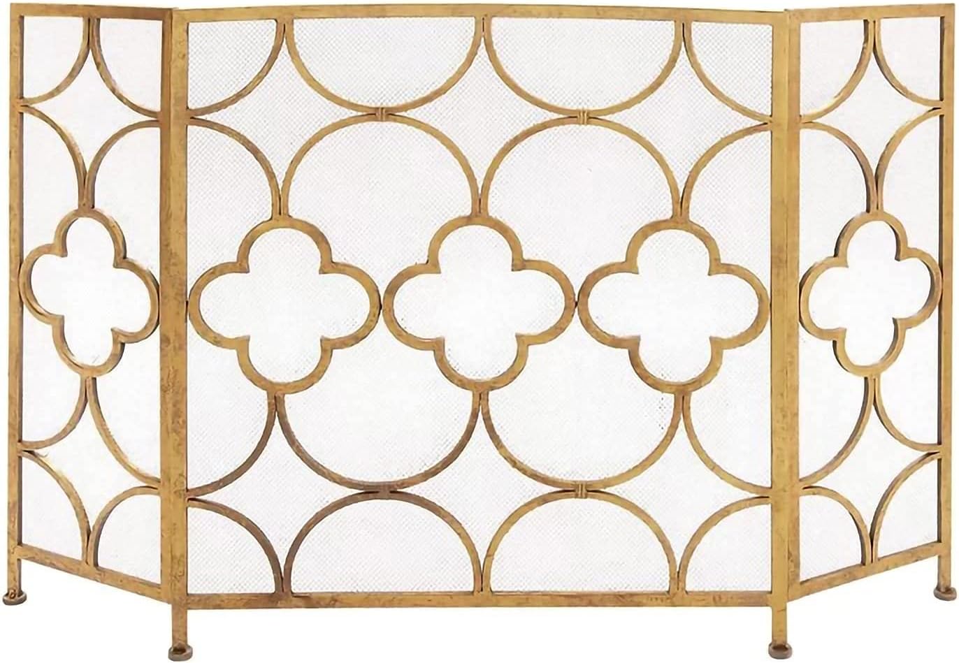 Fireplace Screen Guard, Fire Guard 50x35in 3-Panel Handcrafted Wrought Iron Mesh Fireplace Screen， FireGuard with Folding Panels， FireplaceScreen for Child and Pet Safety