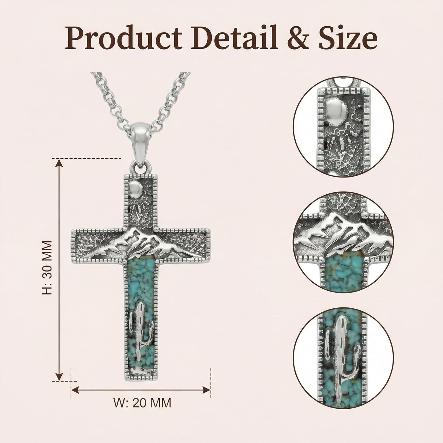 Western Cross Necklace Created Turquoise Cactus Mountain Necklace Western Cross Jewelry Gifts for Women Religion Christian Catholic
