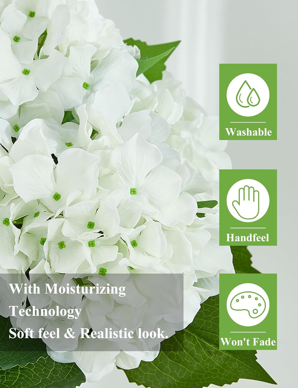 25" Faux Hydrangea Flowers,Real Touch White Latex Hydrangeas Spring Flowers Artificial for Decoration 3Pcs - Image 3