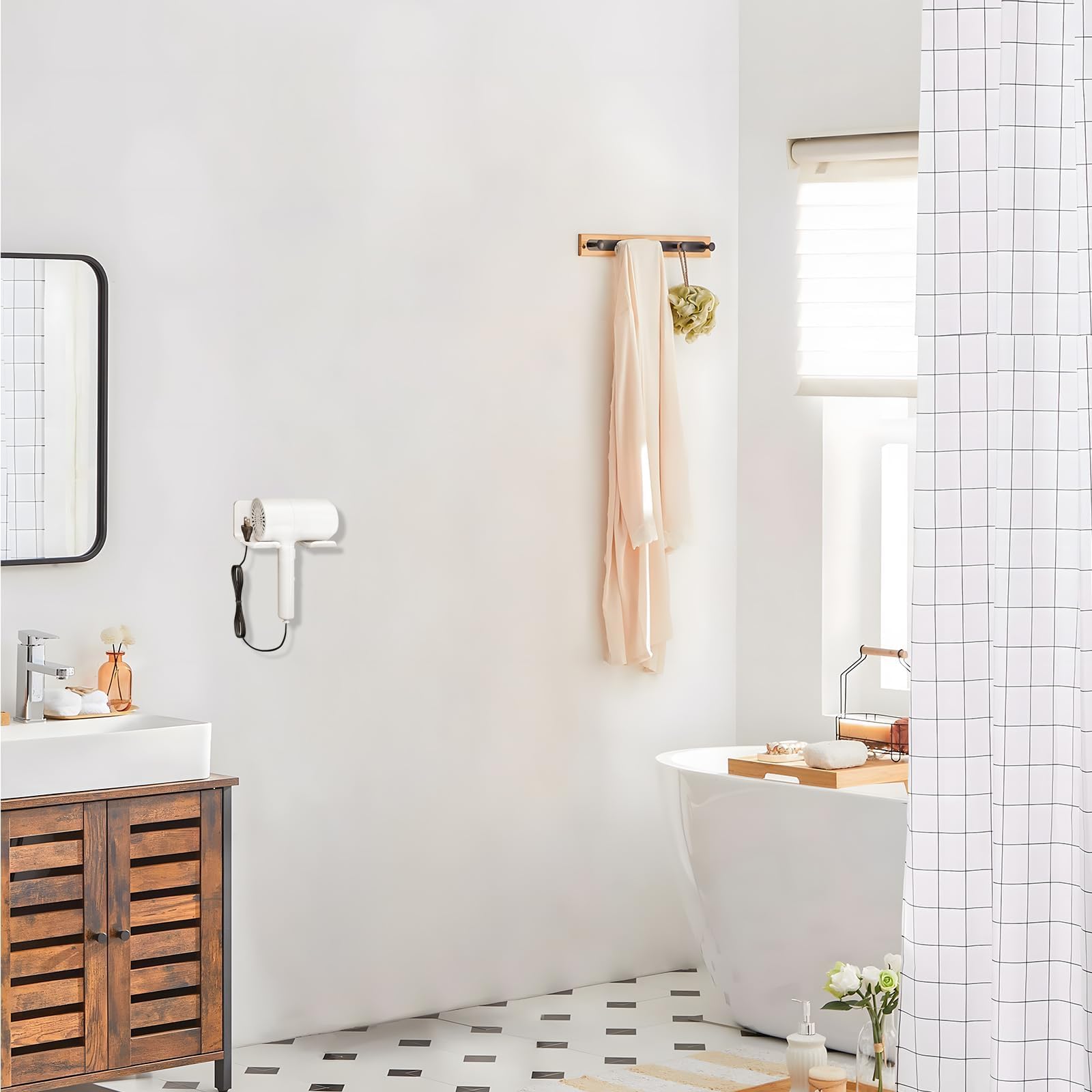 Soporte Secador de Pelo Autoadhesivo 4,8 cm Diámetro para Paredes Lisas Mármol Azulejos Blanco