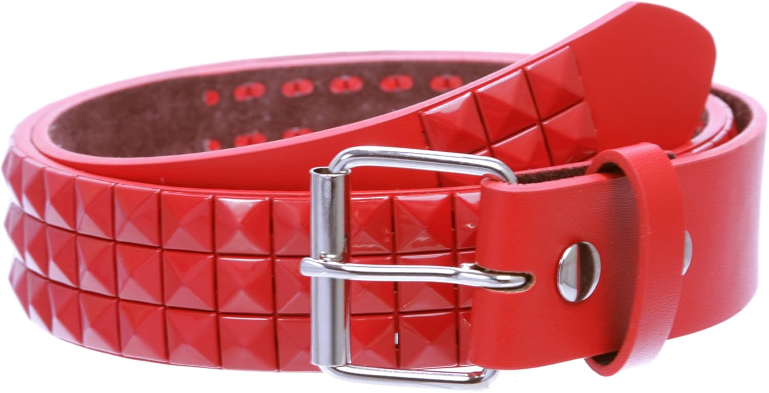 Beltiscool Snap On Solid Color Punk Rock Star Pyramid Studded Checker Board Leather Belt
