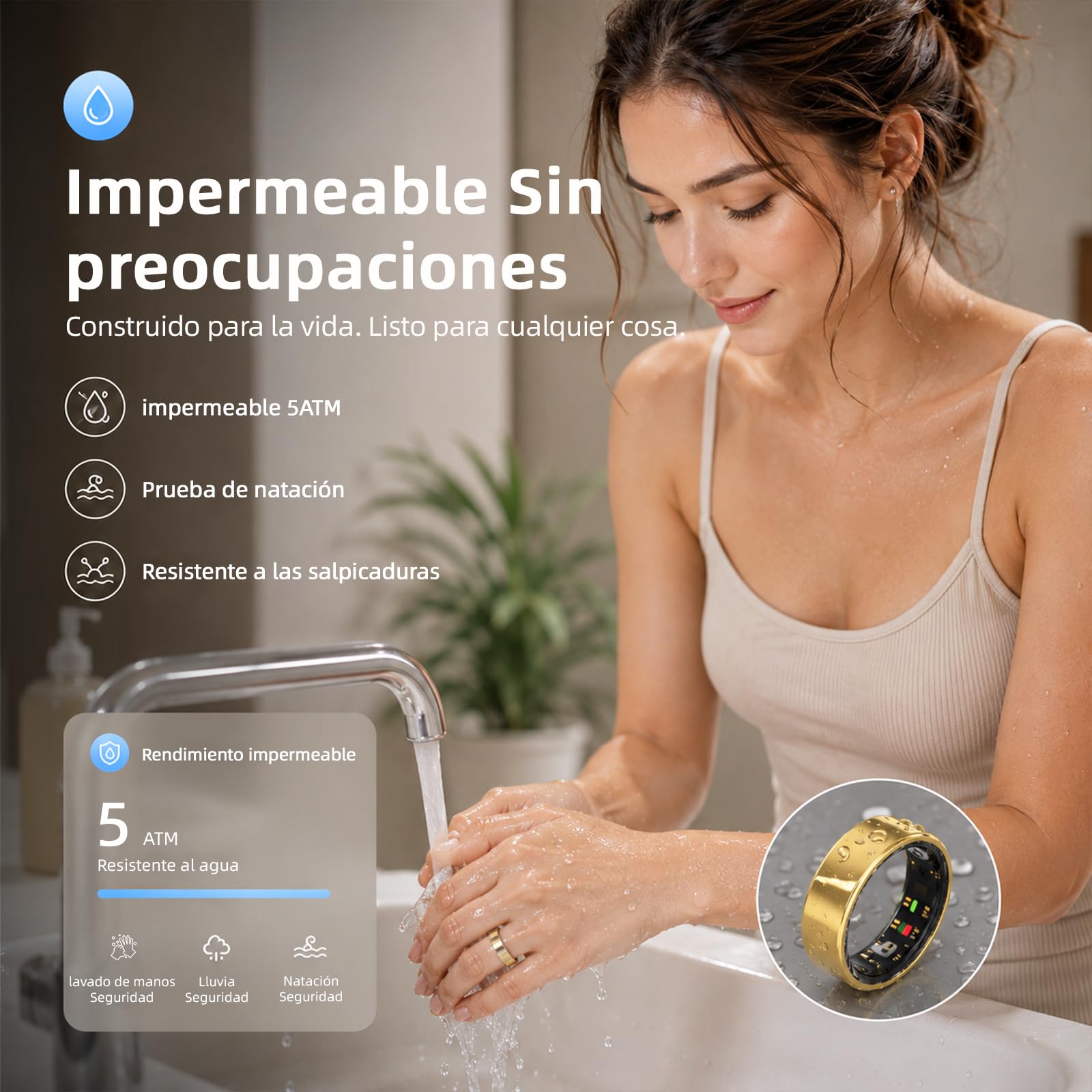 anello intelligente per attività fisica con frequenza cardiaca, ossigeno nel sangue, stress, monitoraggio del sonno, monitoraggio dei passi, impermeabile fino a 10 ATM (oro rosa, 13)