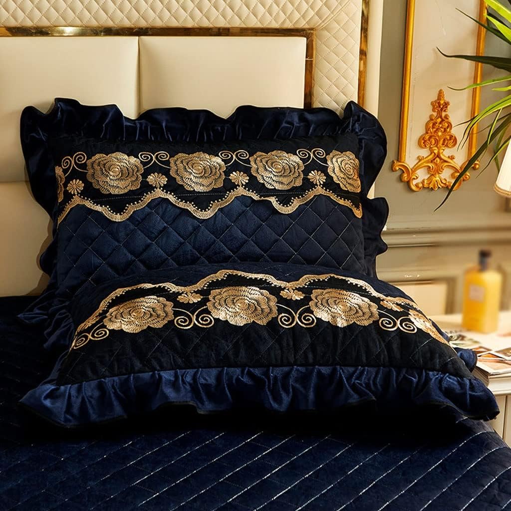 HBJWOV Quilted Velvet Pillow Cover Case Embroidered Lace European Solid Home Decor Rectangle Winter Warm Soft(D)