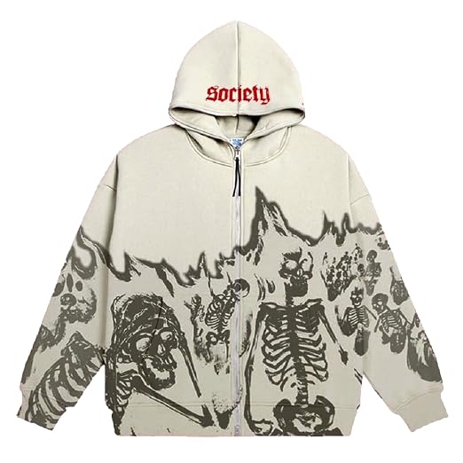 FantasyGears Y2k Zip Up Hoodie Vintage Skeleton Jaket Streetwear