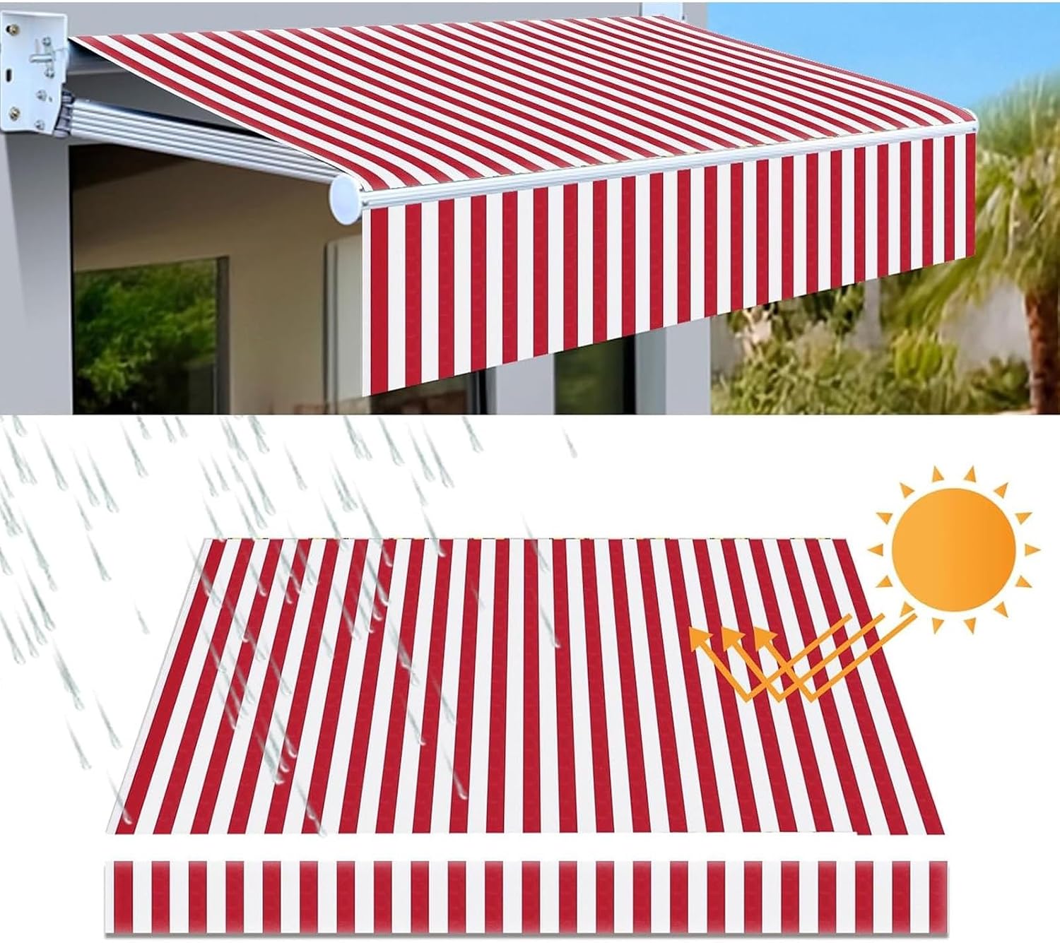 Manual Retractable Patio Awning Replacement (Fabric Only) Patio Door Window Awning, UV Protection, Deck Water Resistant Canopy, Outdoor Sunshade Canopy Awning Cover(Red,3.5x2m(11.4x6.5ft))