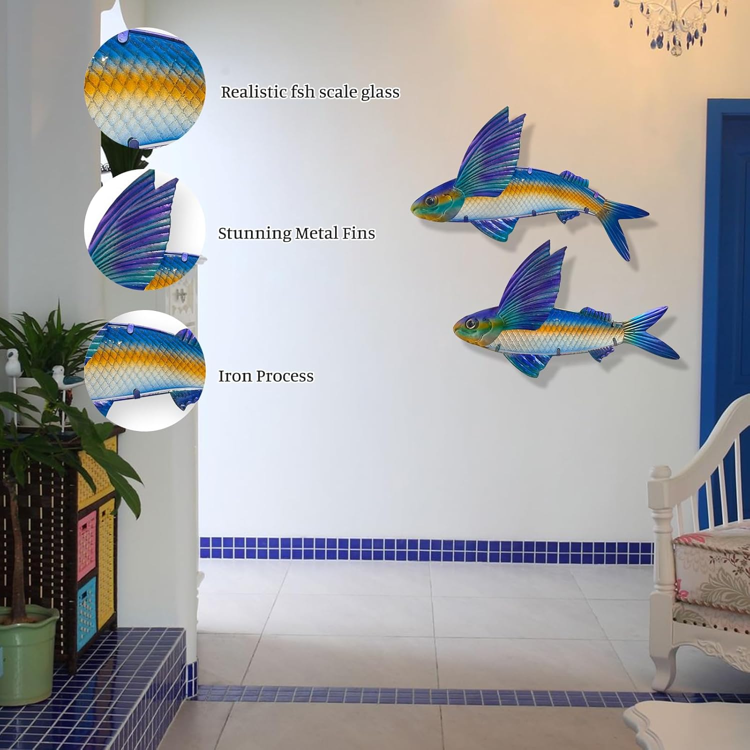 LIFFY Metal Fish Wall Decor -Outdoor Metal Fish Wall Decor - Indoor Art Sculpture - Hanging Decorations for Home, Garden, Bedroom, Sculptures, Ocean, Pool(2 Pcs,15 inch)