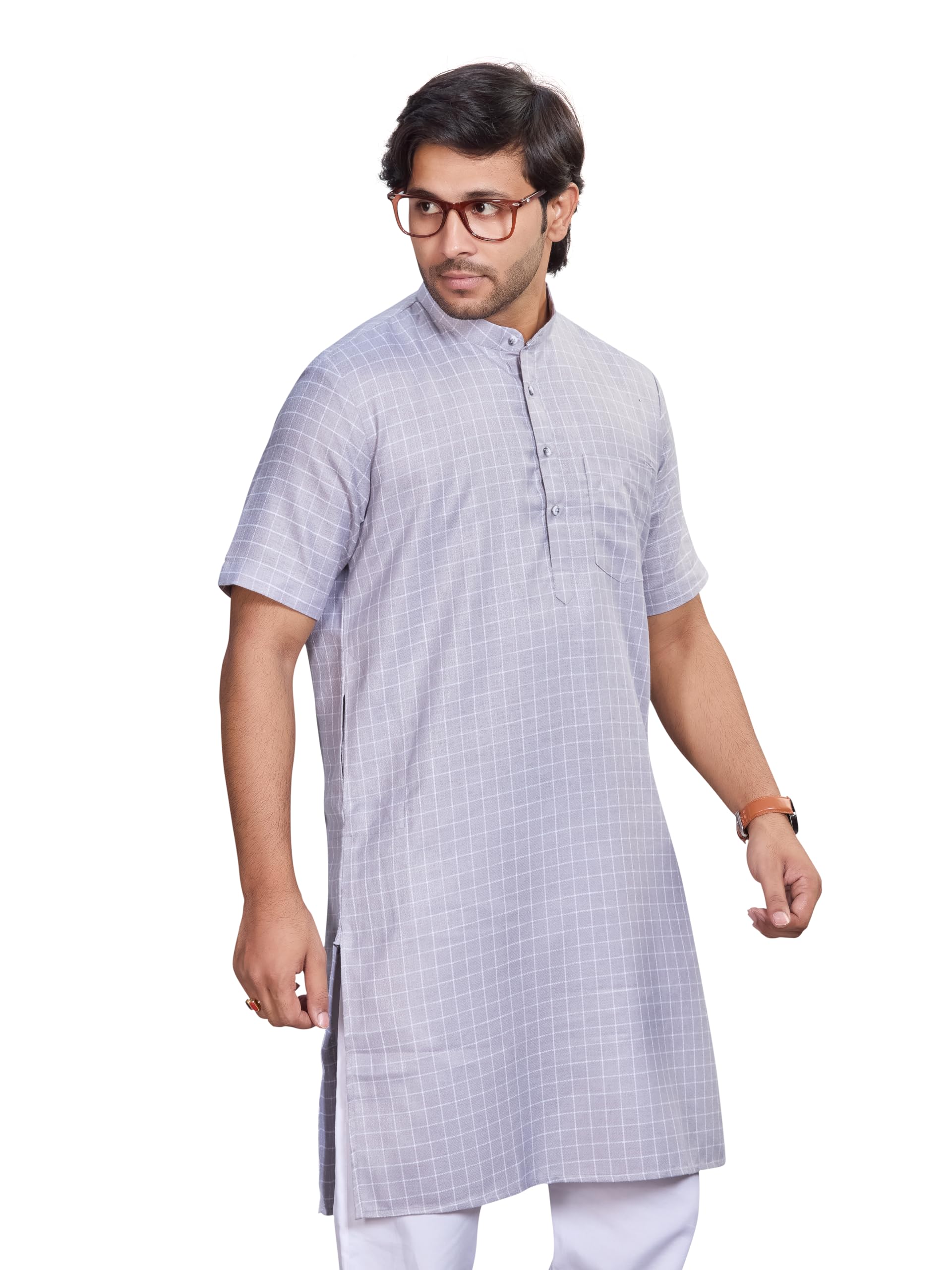 authentics Premium Linen Blend Striped Modi Kurta for Men | Half Sleeve Ethnic Wear | Regular Fit | Traditional Casual Kurta-picture-55