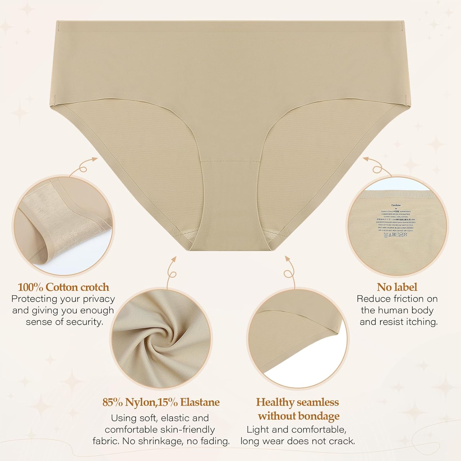 Cordaw Womens Seamless Underwear Ladies Panties No Show Invisible Soft Breathable Stretch Bikini Briefs