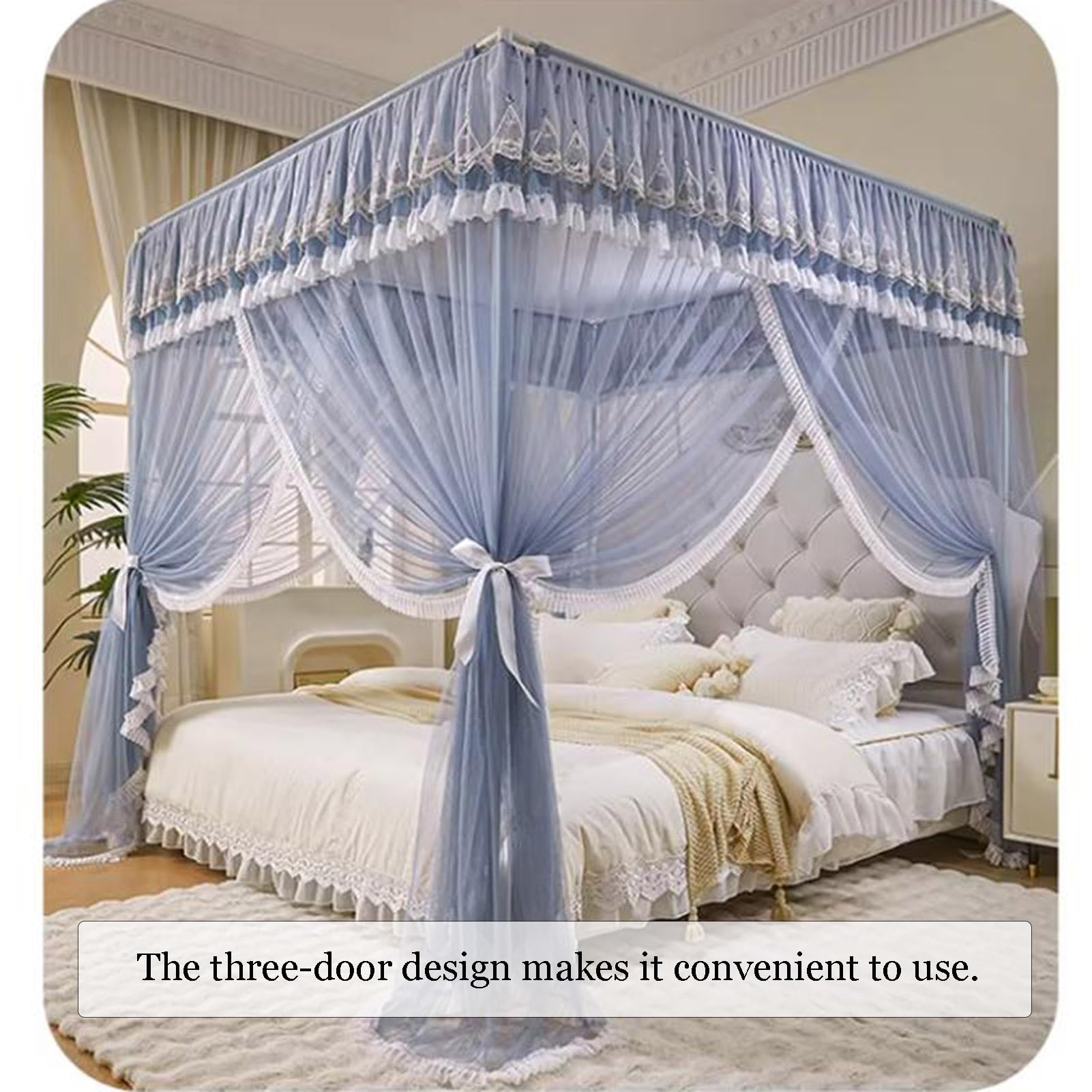 Generico Zanzariera a baldacchino Rosa da Terra - 4 Pali angolari, Design a 3 Ante, Accogliente e Traspirante per la Decorazione della Camera da Letto di Ragazze e Adulti, Dimensioni L 78,7" x P 59,1