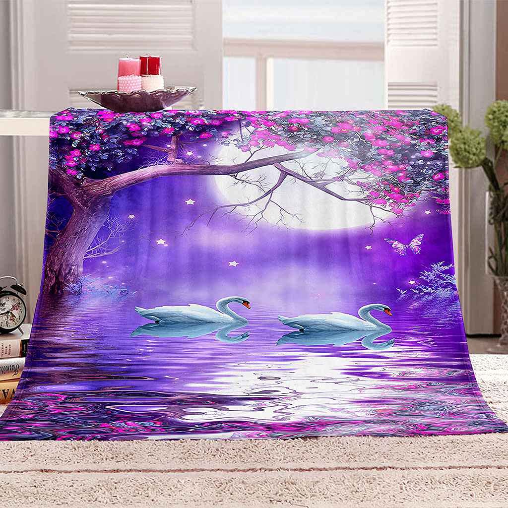 Couverture flanelle cygne violet couverture microfibre douce chaude