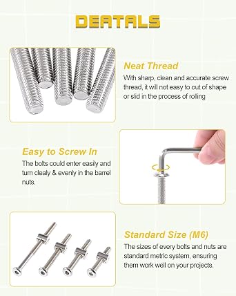 Crib Screws Bolts Hardware Replacement Kit, 28 Set M6x20/40/60/80mm Hex Bolts & M6x12mm Barrel Nuts with Wrench - Verify Size Compatibility Before Purchase