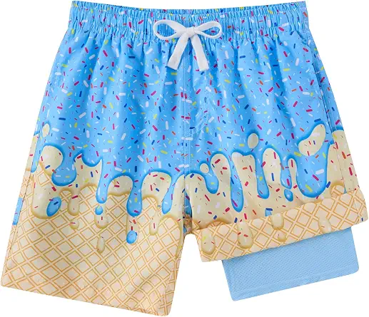Boys Swim Trunks with Compression Liner Casual Bathing Suit for Kids Swim Shorts 6-18 Years