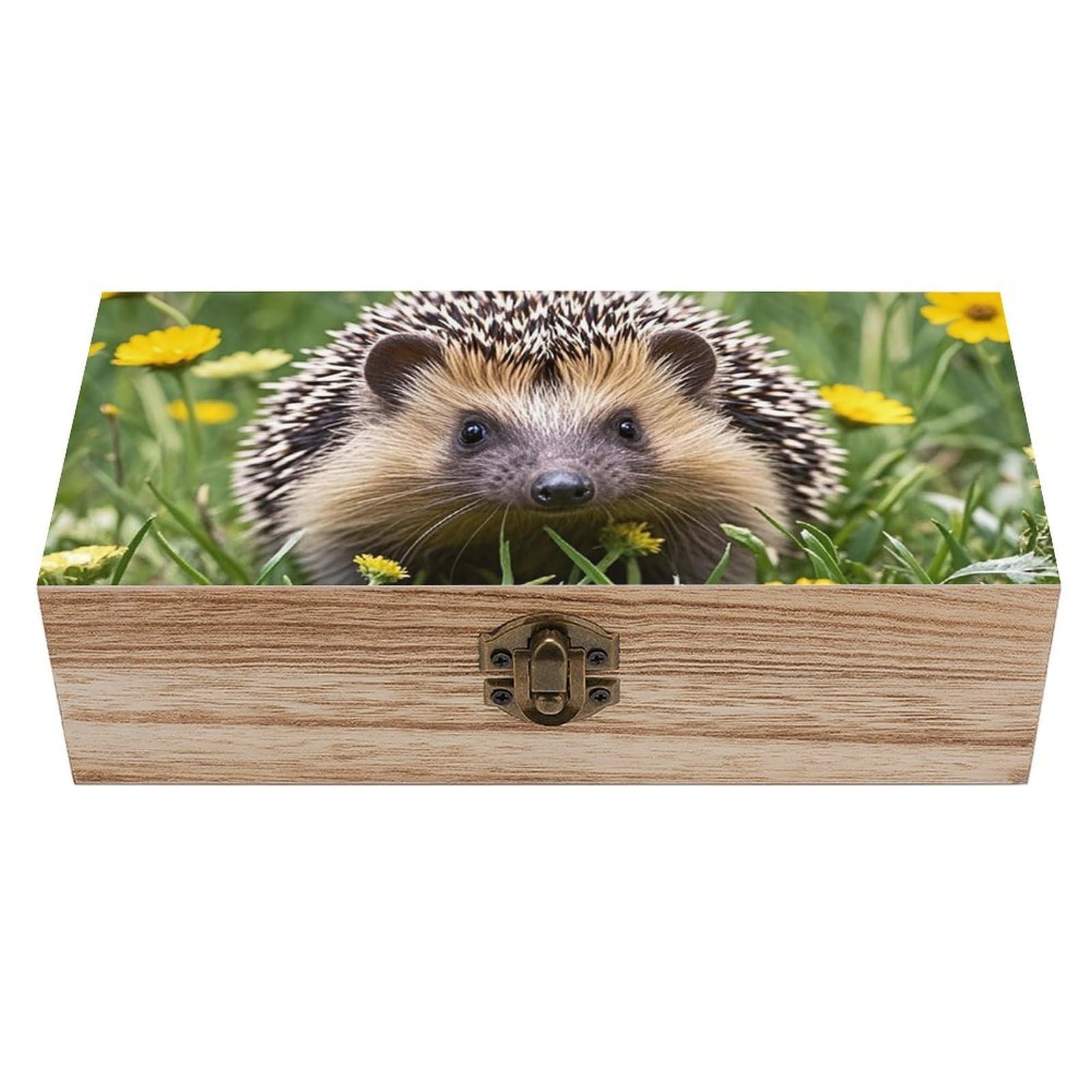 KLOPH Wooden Storage Box Hedgehog Wood Gift Box with Hinged Lid Vintage Decorative Jewelry Boxes Memory Box for Jewelry Art Hobbies Home Storage Treasure Keepsake Gift 7.9''x3.9''x2.3''