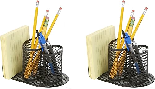 Mind Reader DCUPORG2-BLK - Juego de 2 tazas de malla, bolígrafo, lápiz, clip, organizador de almacenamiento de suministros de oficina, color negro