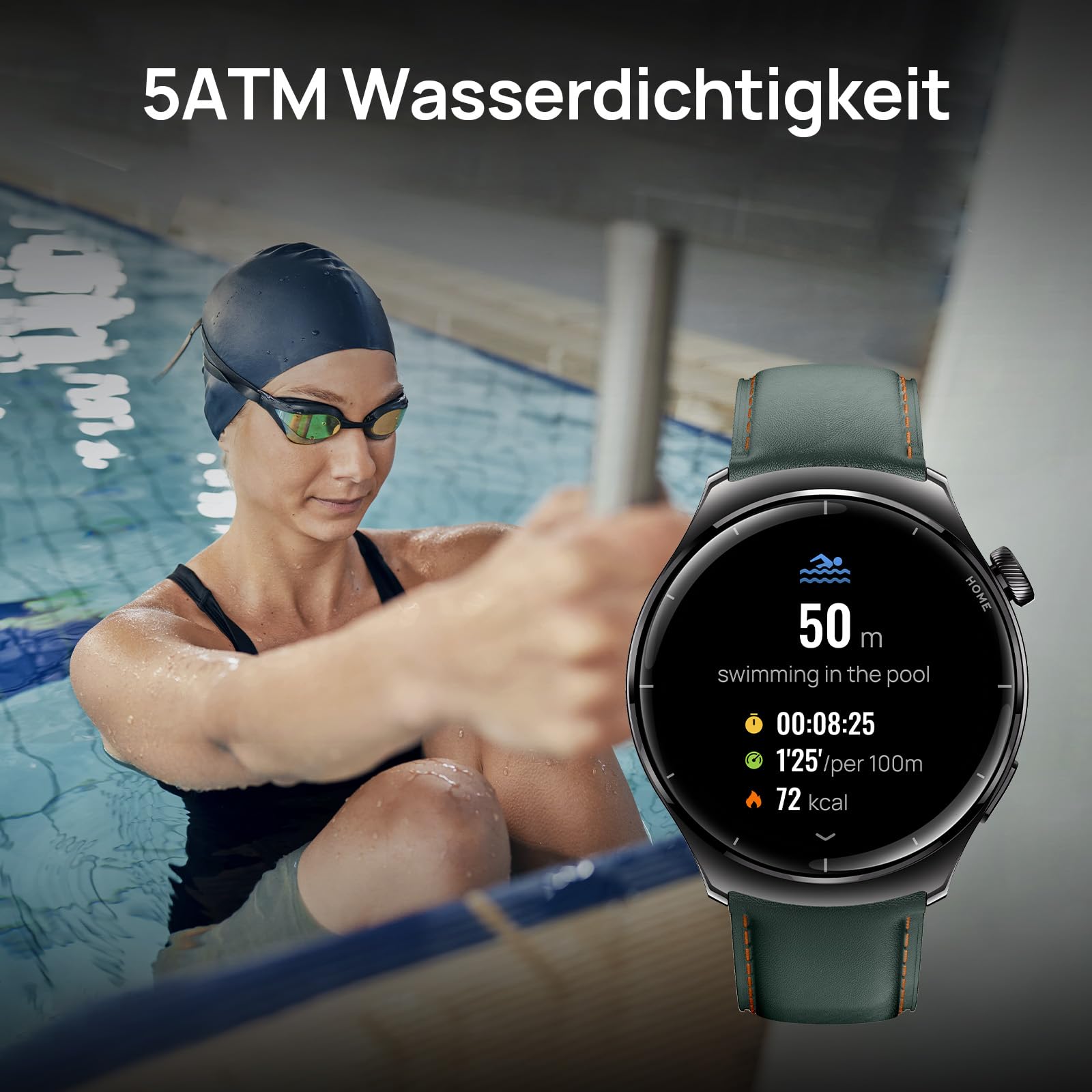 Mibro Lite3 Pro Smartwatch GPS Herren Damen Rund 45mm, AMOLED 1,32" Fitness Tracker, 5ATM Wasserdicht, Herzfrequenz Schlaf SpO2 VO2 Max, Bluetooth Anrufe, 15 Tage Lange Akkulaufzeit (Dunkelgrün)