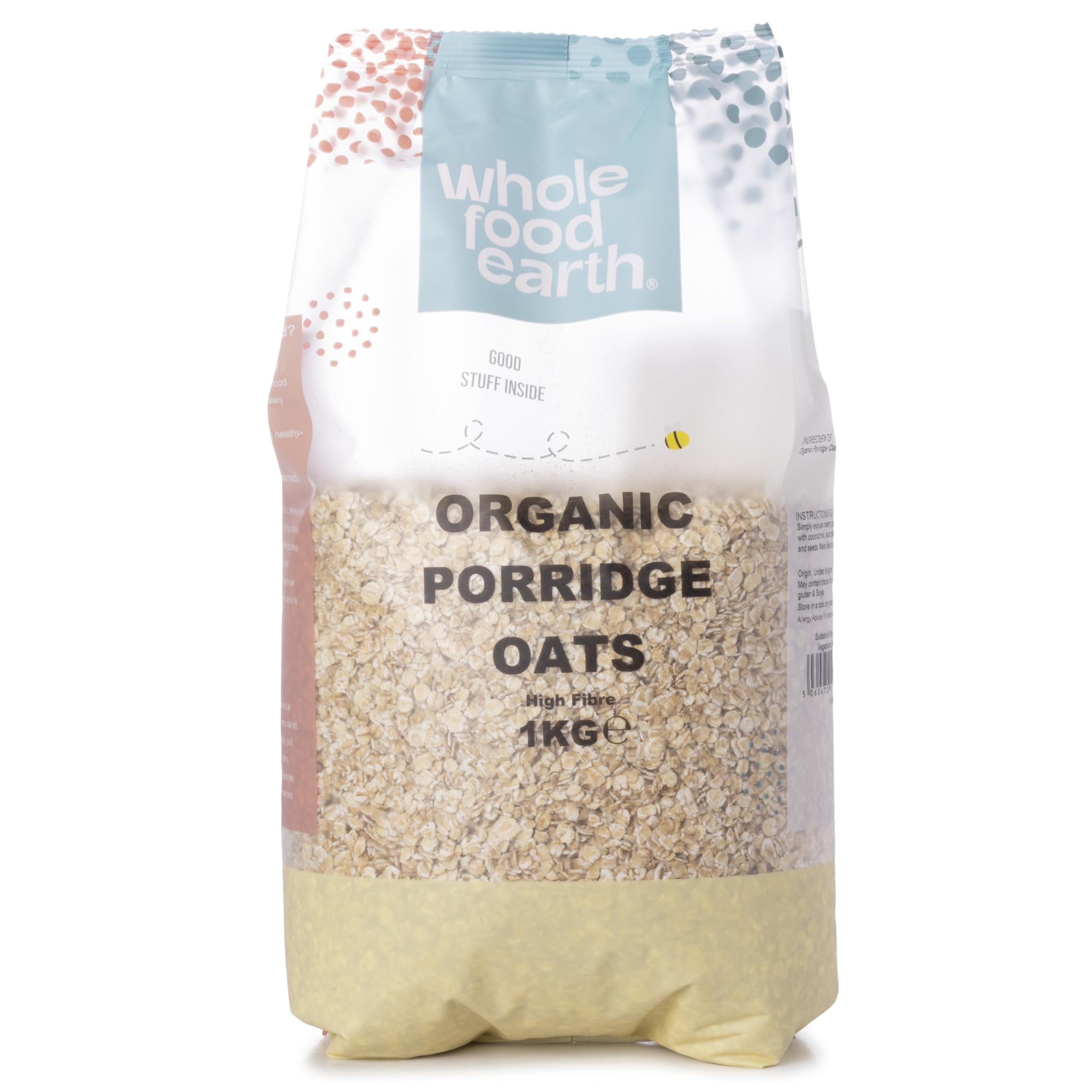 Wholefood Earth Organic Porridge Oats – 1 kg | GMO Free | Vegan | High Fibre | Certified Organic