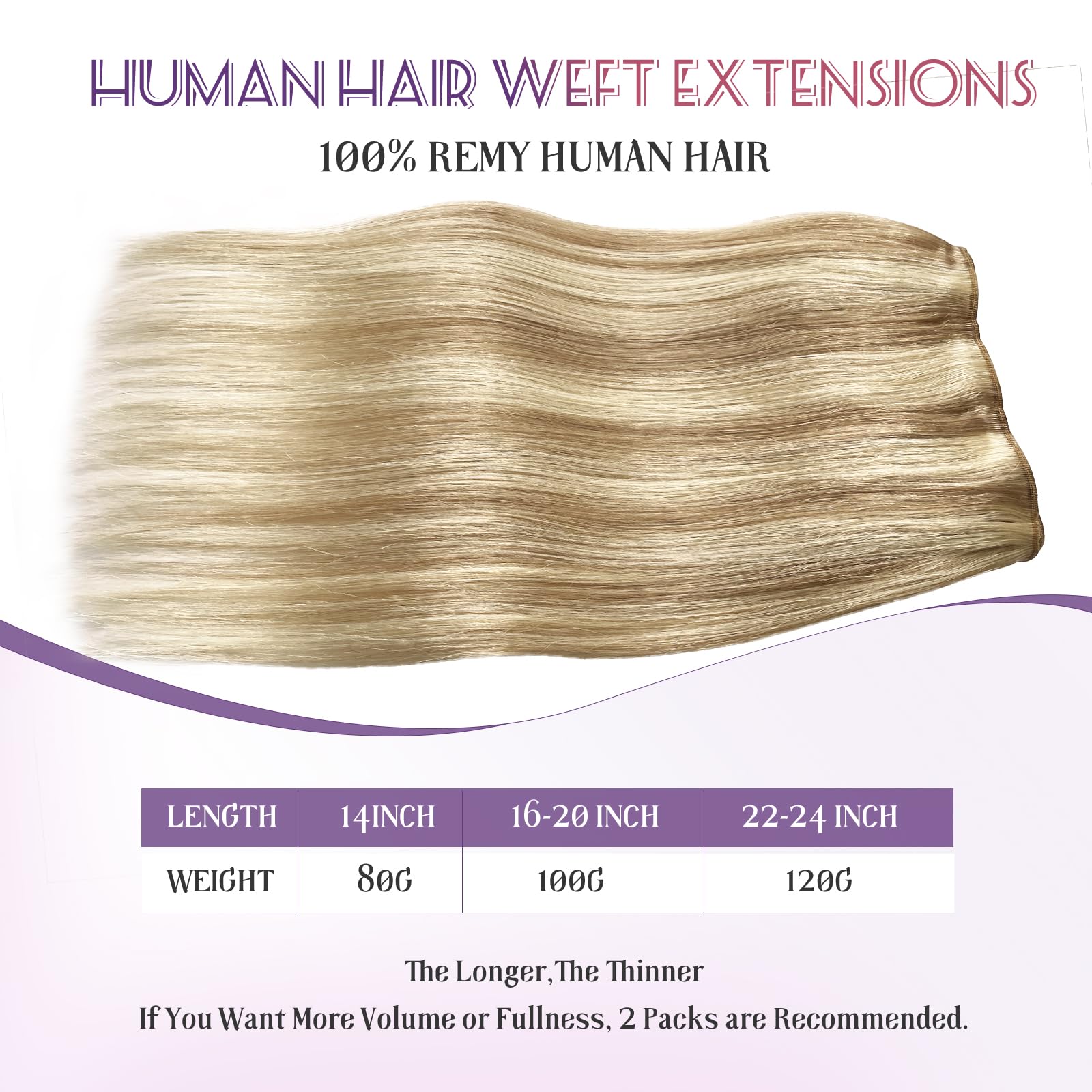 24 Inch Sew In Human Hair Extensions 120G Blonde Hand Tied Weft 24 Light Golden Blonde - Straight Hand Tied Weft Hair  main image 2
