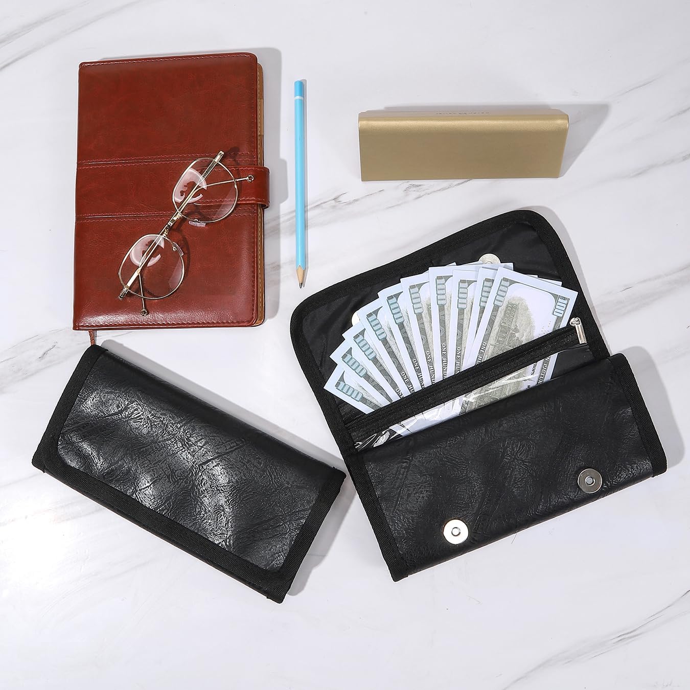 Money Organizer Wallet for Cash - Multi-Pocket Money Pouch with Envelopes for Budgeting, Receipts, Coupons, Currency Storage, and Card Holder Wallet (Black, 4 pockets) - Image 7