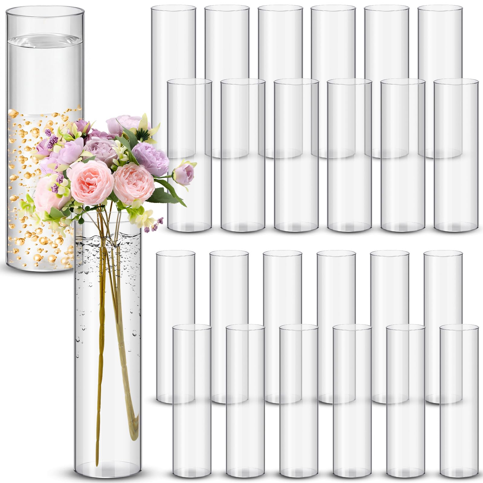 Nuogo 24 vasi cilindrici in acrilico trasparente, infrangibili, alti per matrimoni, feste, casa, piante, bouquet decorativi (30,5 cm)
