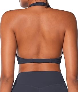 Sunzel Women's Halter Neck Sports Bra, Twist Front Yoga Crop Top with Removable Pads, Open Back V Neck Bra for Gym Workout