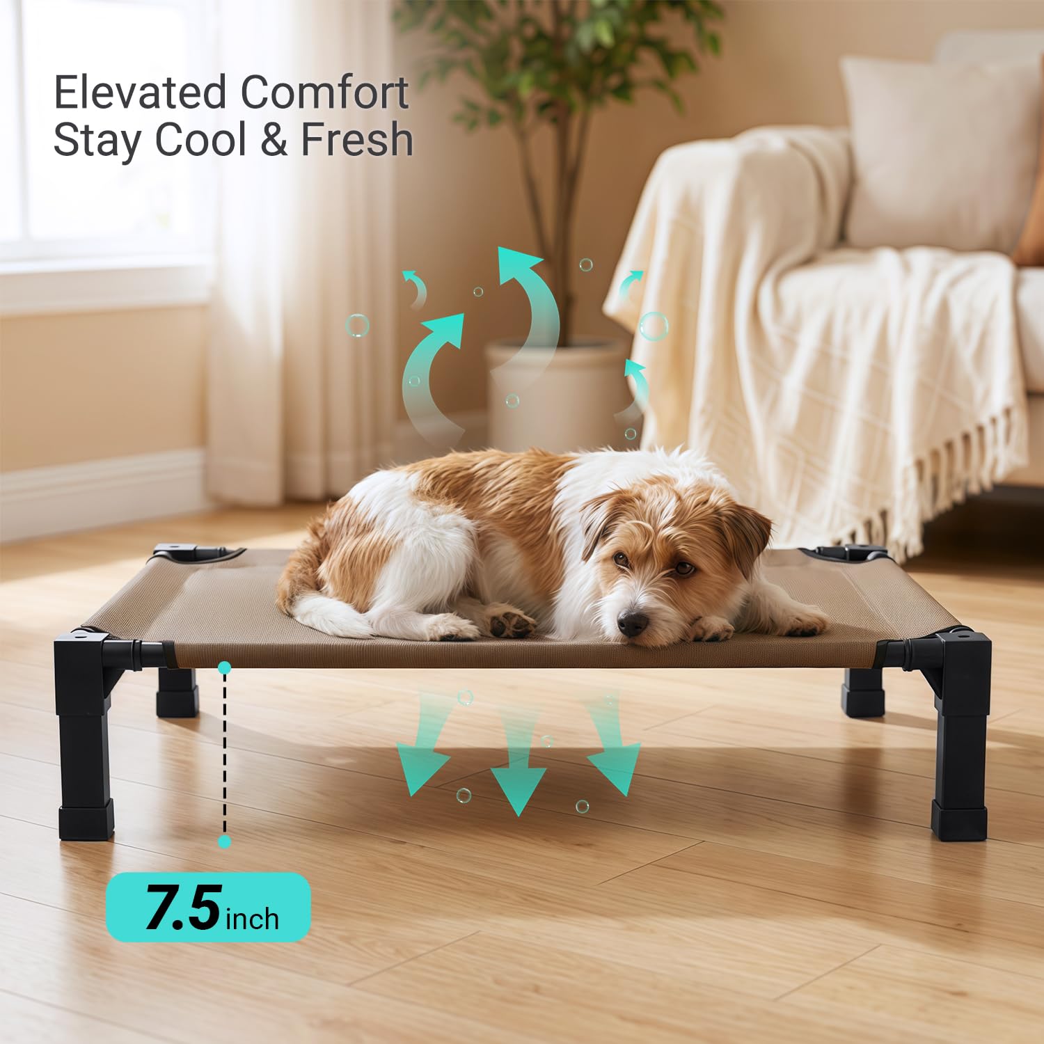 Niubya Elevated Outdoor Dog Bed, Cooling Elevated Pet Cot, Steel-Framed and Non-Slip Feet, Raised Dog Bed with Waterproof, Washable, Breathable Teslin Mesh, 35in - image 5